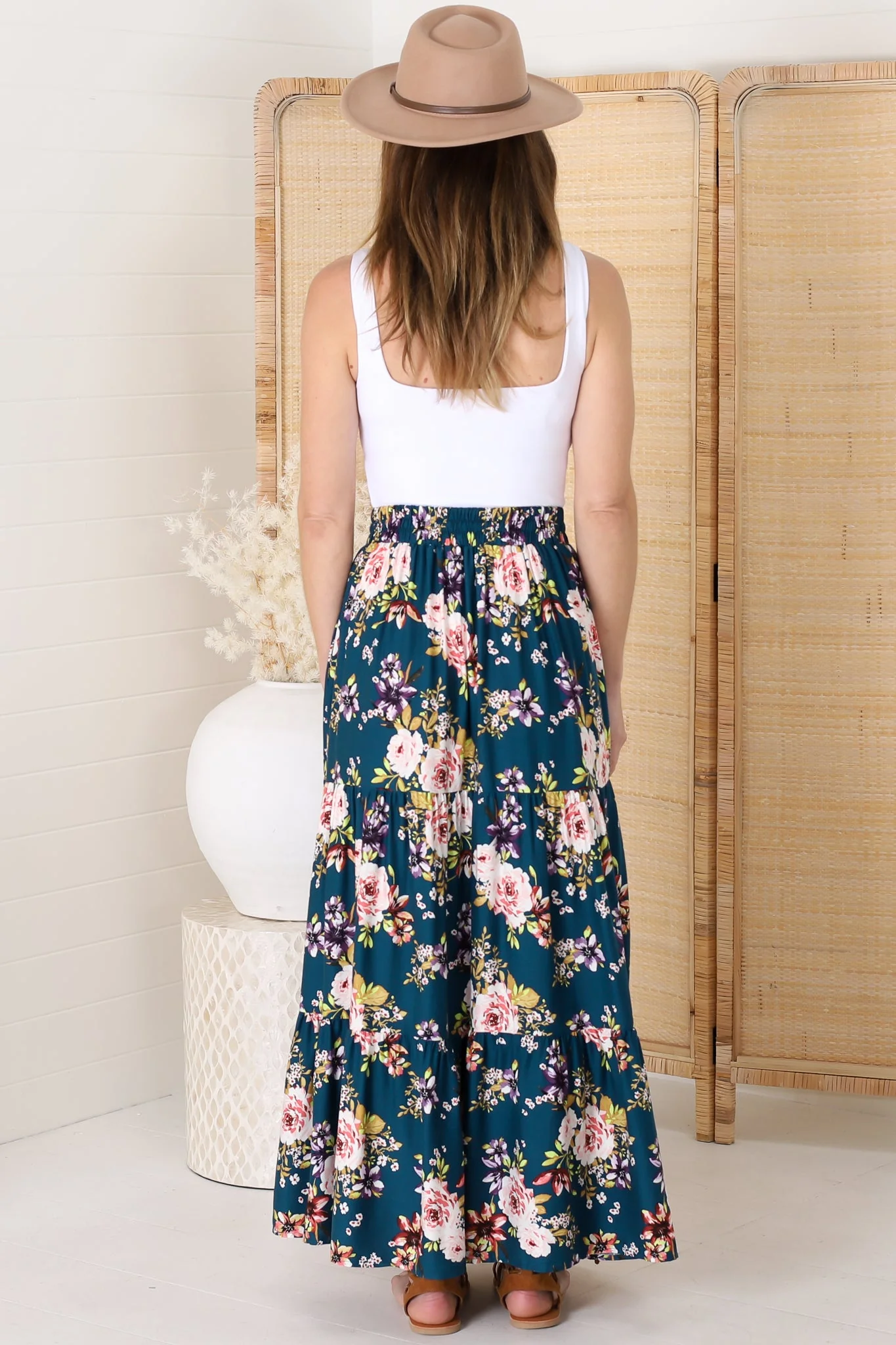 Lucien Maxi Skirt - High Waisted Tiered Skirt in Virginia Print Navy - Image 10