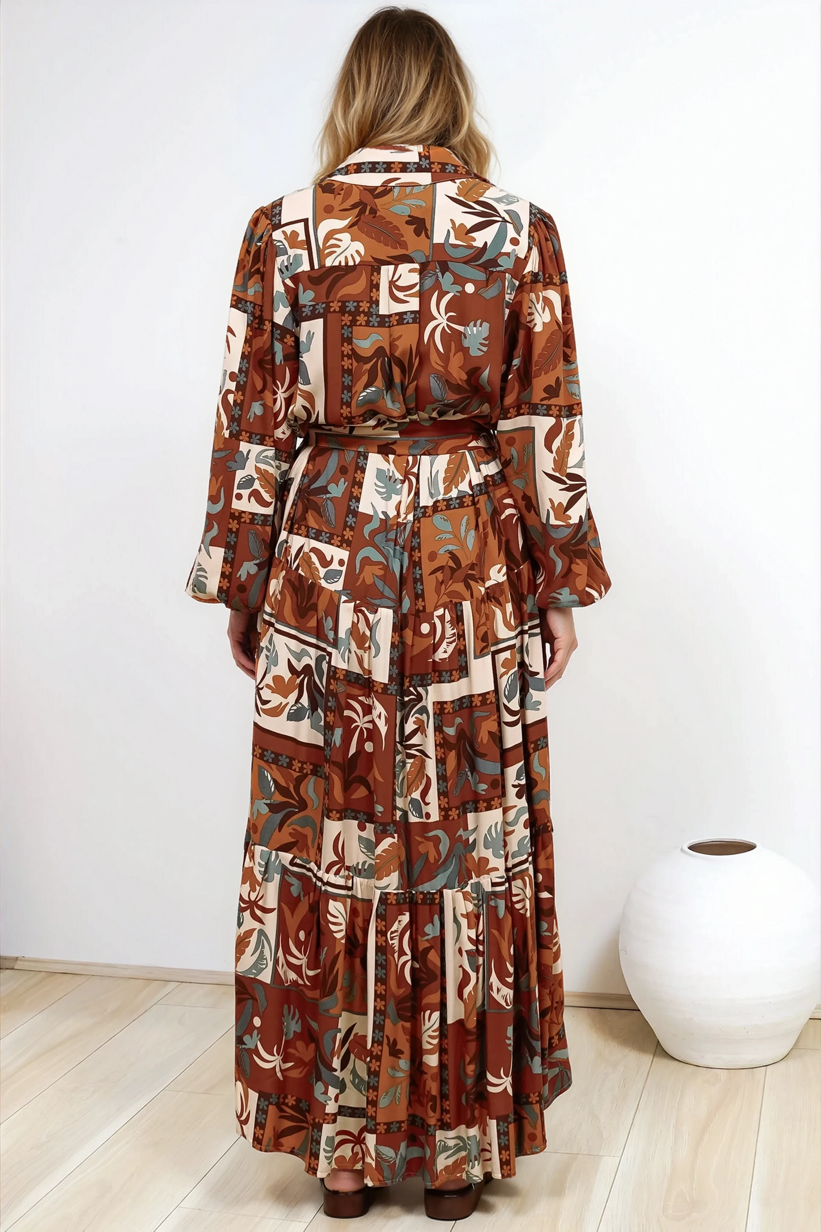 Luxley Maxi Dress - Collared Button Down Shirt Dress with Matching Belt in Jaya Muse Print - Image 10