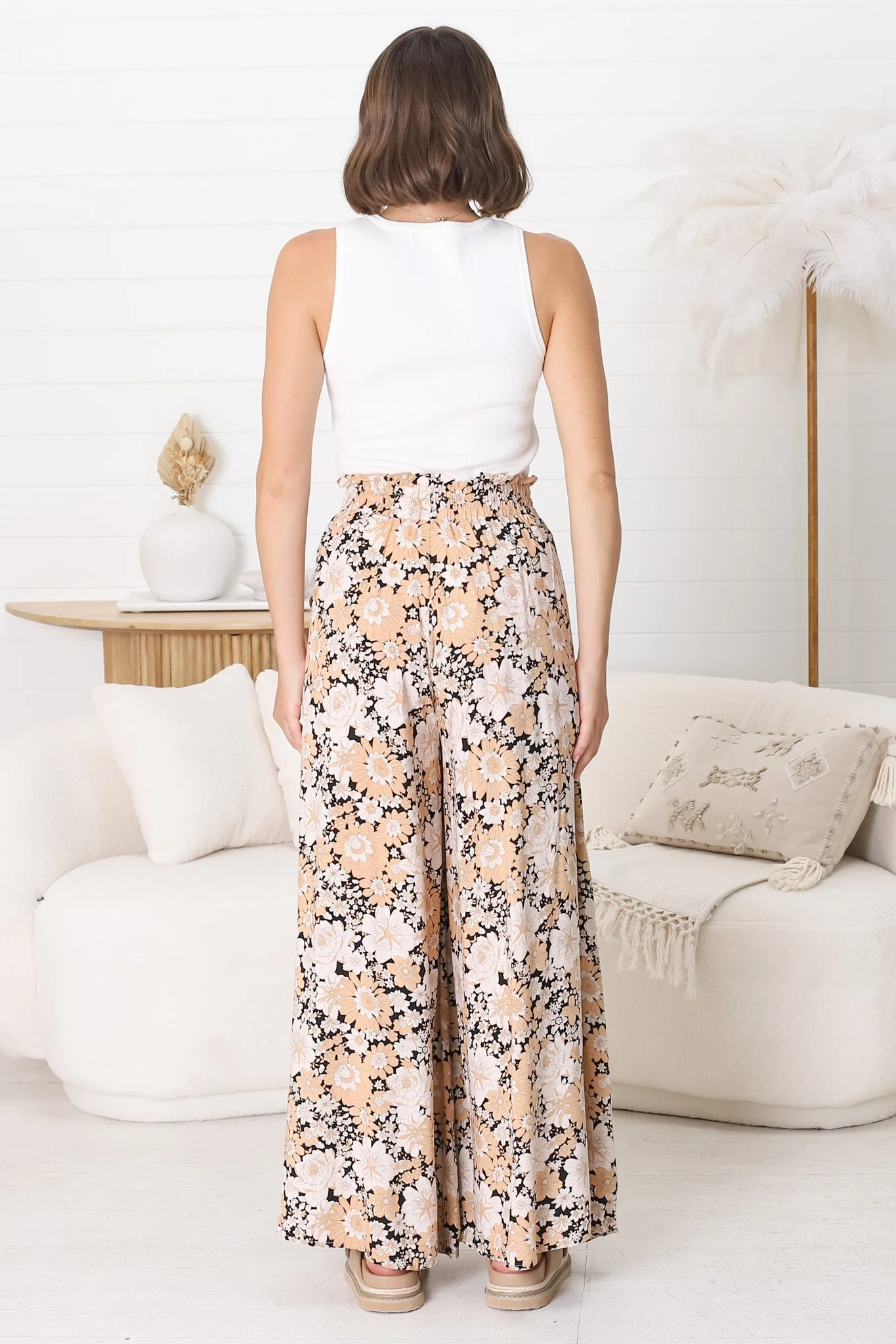 Lyanna Pants Paper Bag High Waisted Wide Leg Pants with Floral Print - Image 9