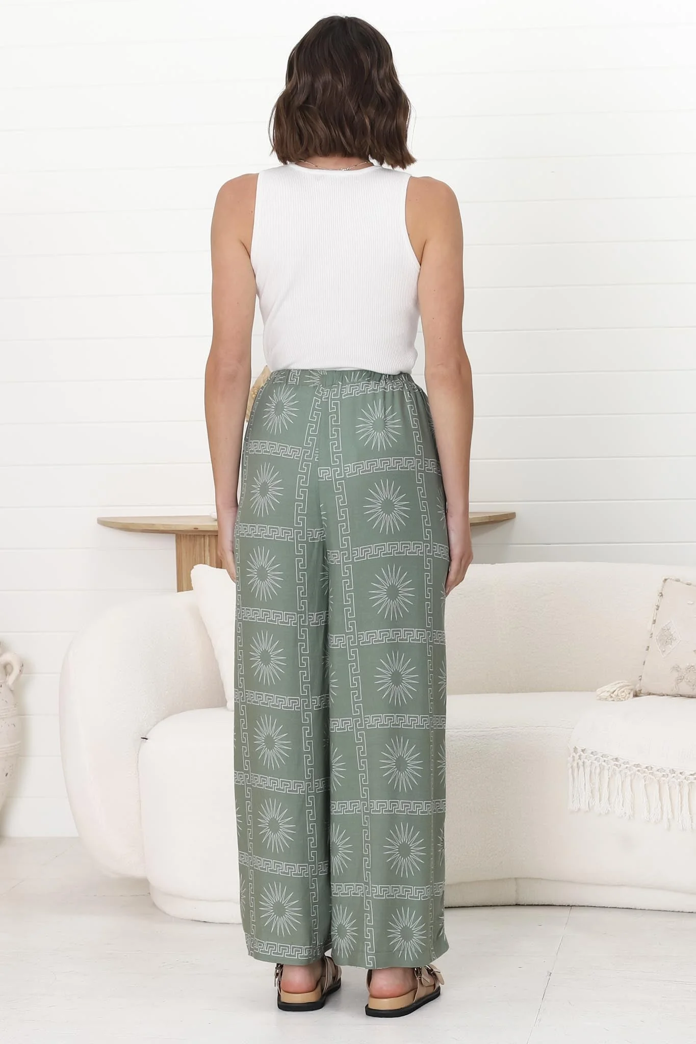 Mahina Pants - High Waisted Straight Leg Pants Astra Print in Green - Image 16