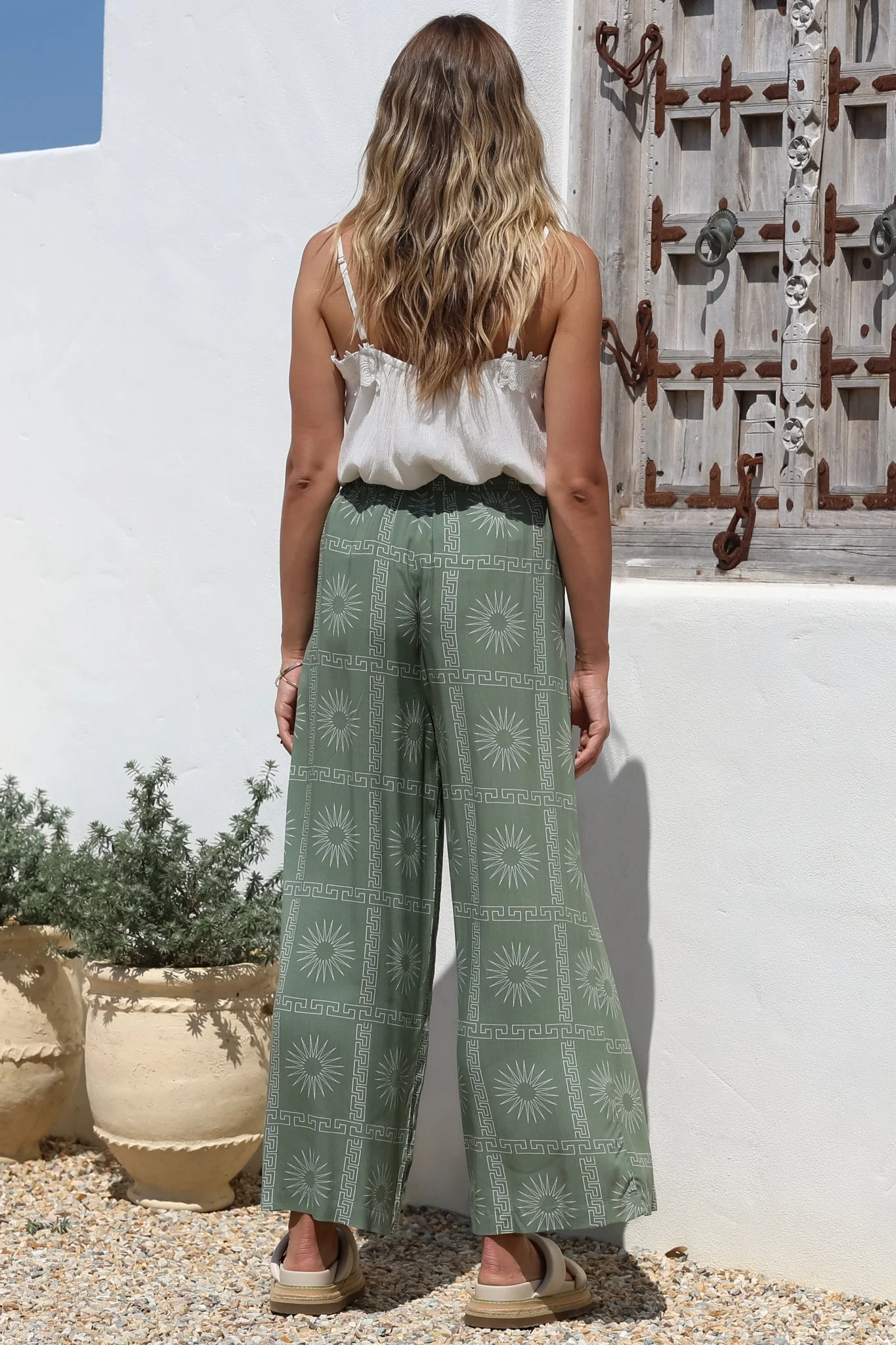 Mahina Pants - High Waisted Straight Leg Pants Astra Print in Green - Image 6