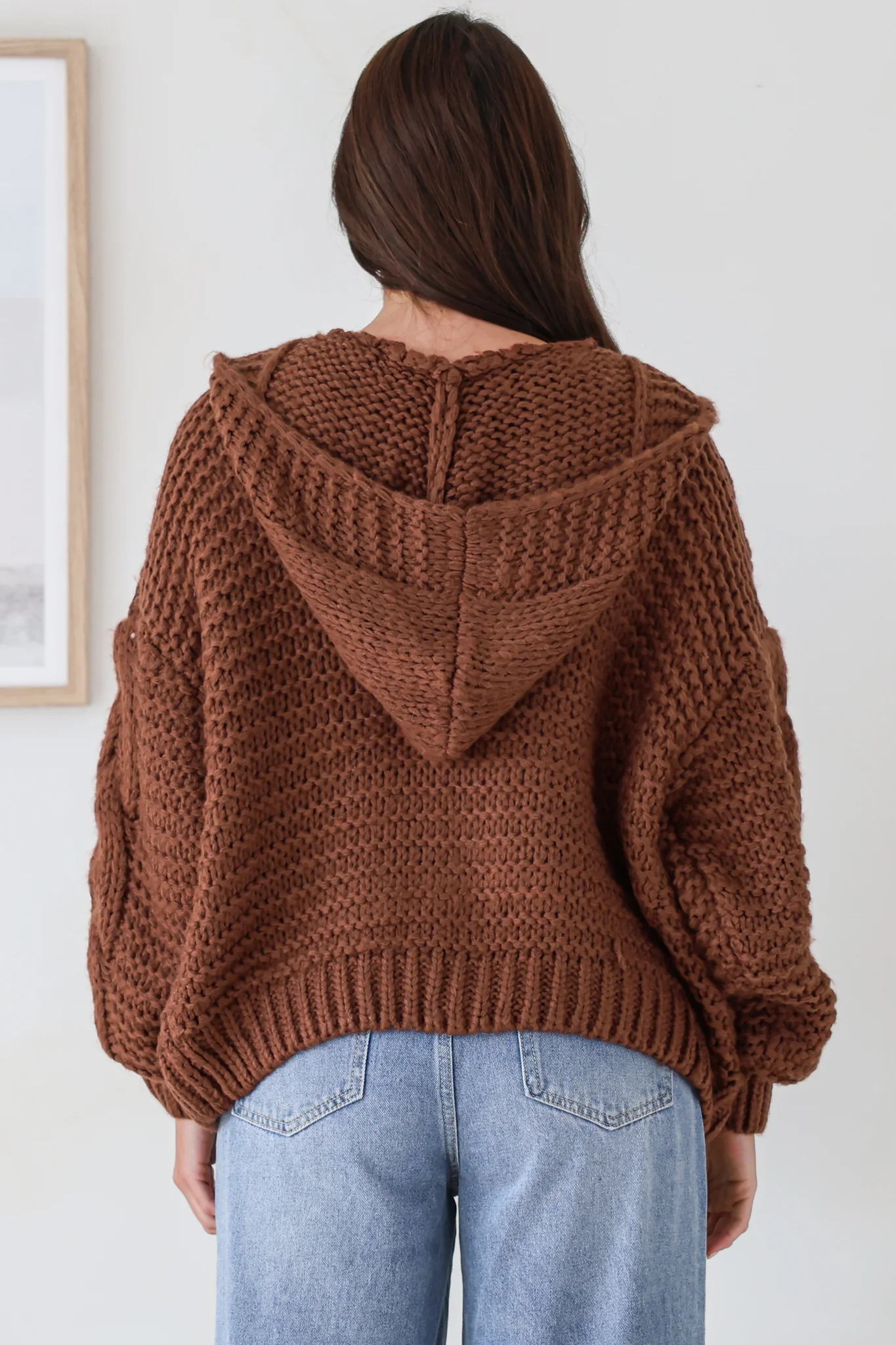Maple Knit - Chunky Cable Knit Hooded Crop Cardigan in Coffee - Image 7