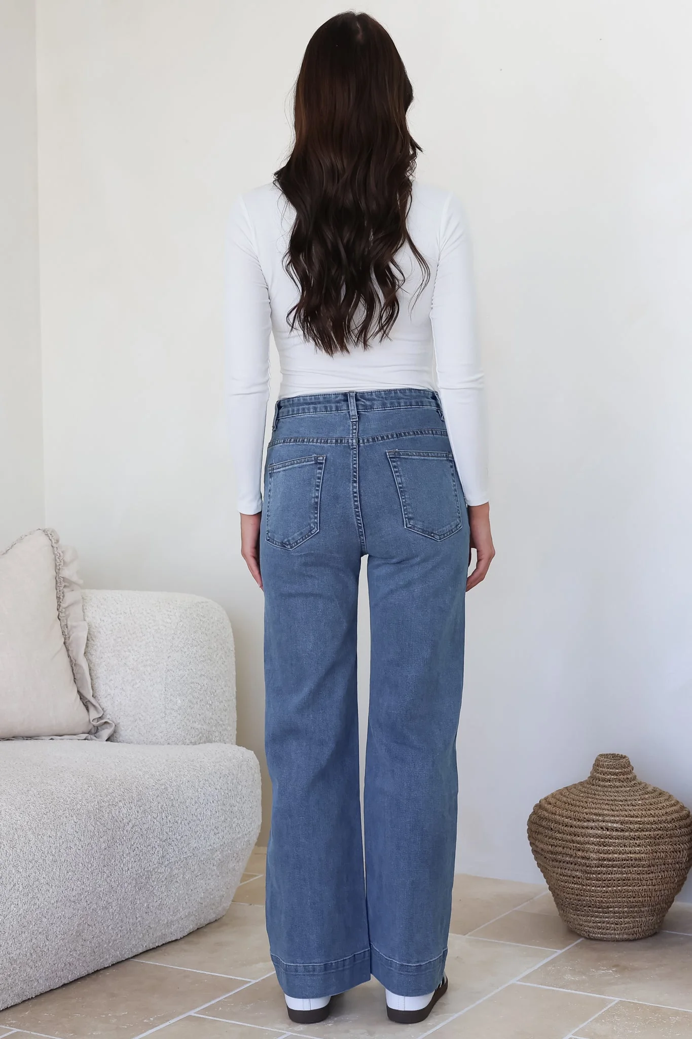 Marsha Jeans - High Waisted Wide Leg Jean with Front Seam Detail in Mid Denim Wash - Image 8