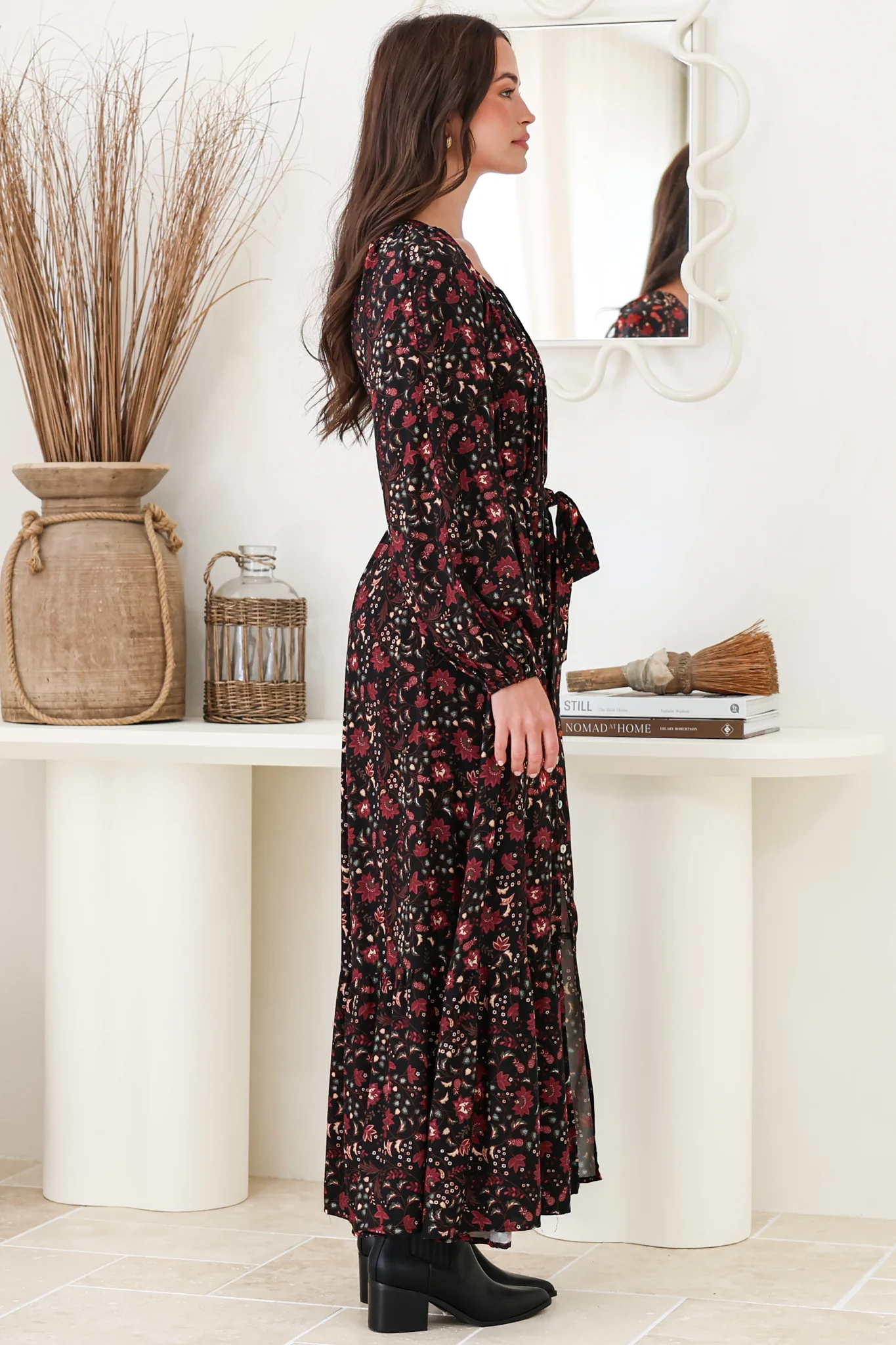 Maury Maxi Dress - V Neck Button Down Dress with Waist Tie in Nanushka Print - Image 7