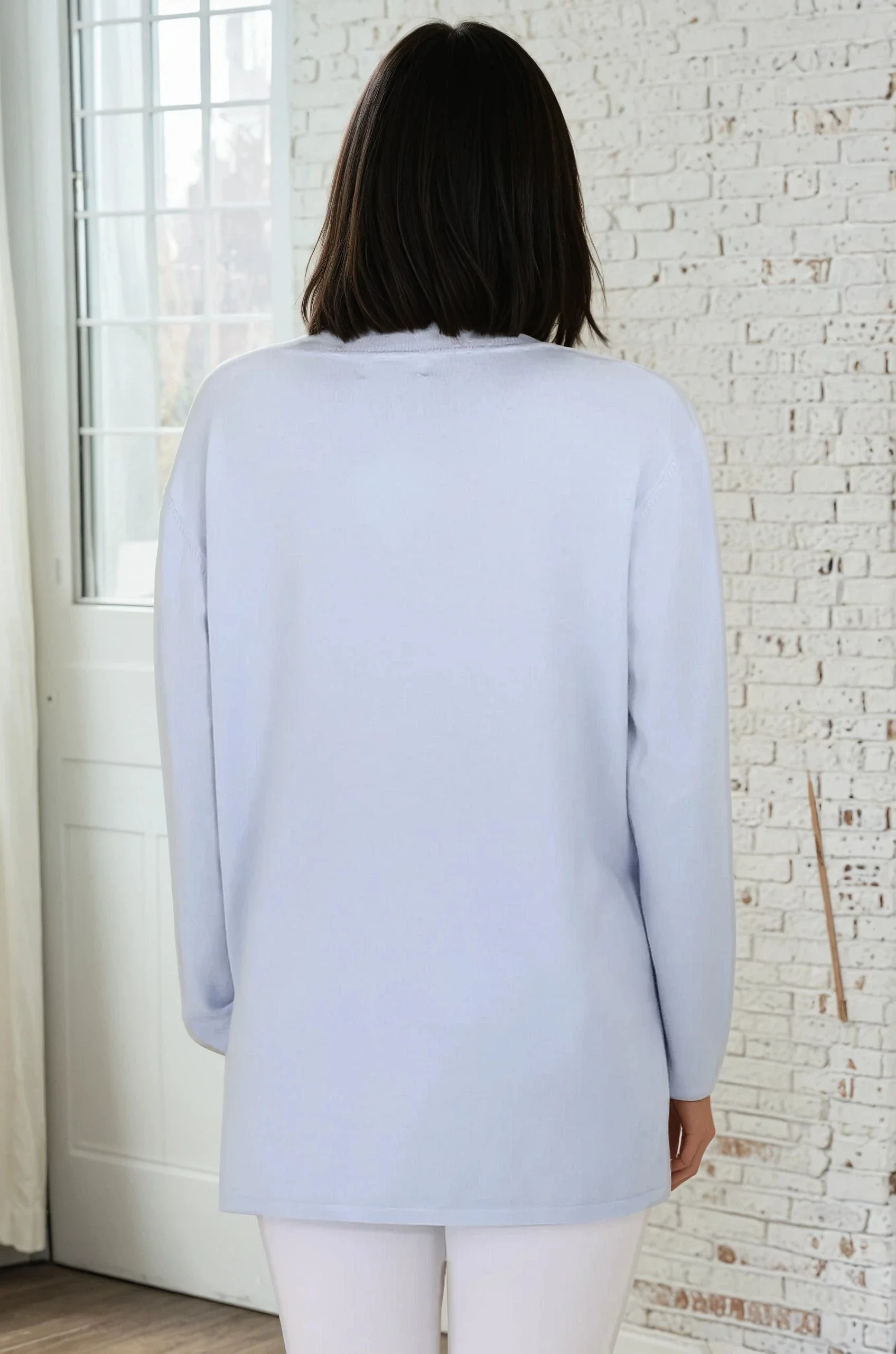 Mayanna Jumper - Light Weight V Neck Knit Jumper with Side Splits in Sky Blue - Image 6