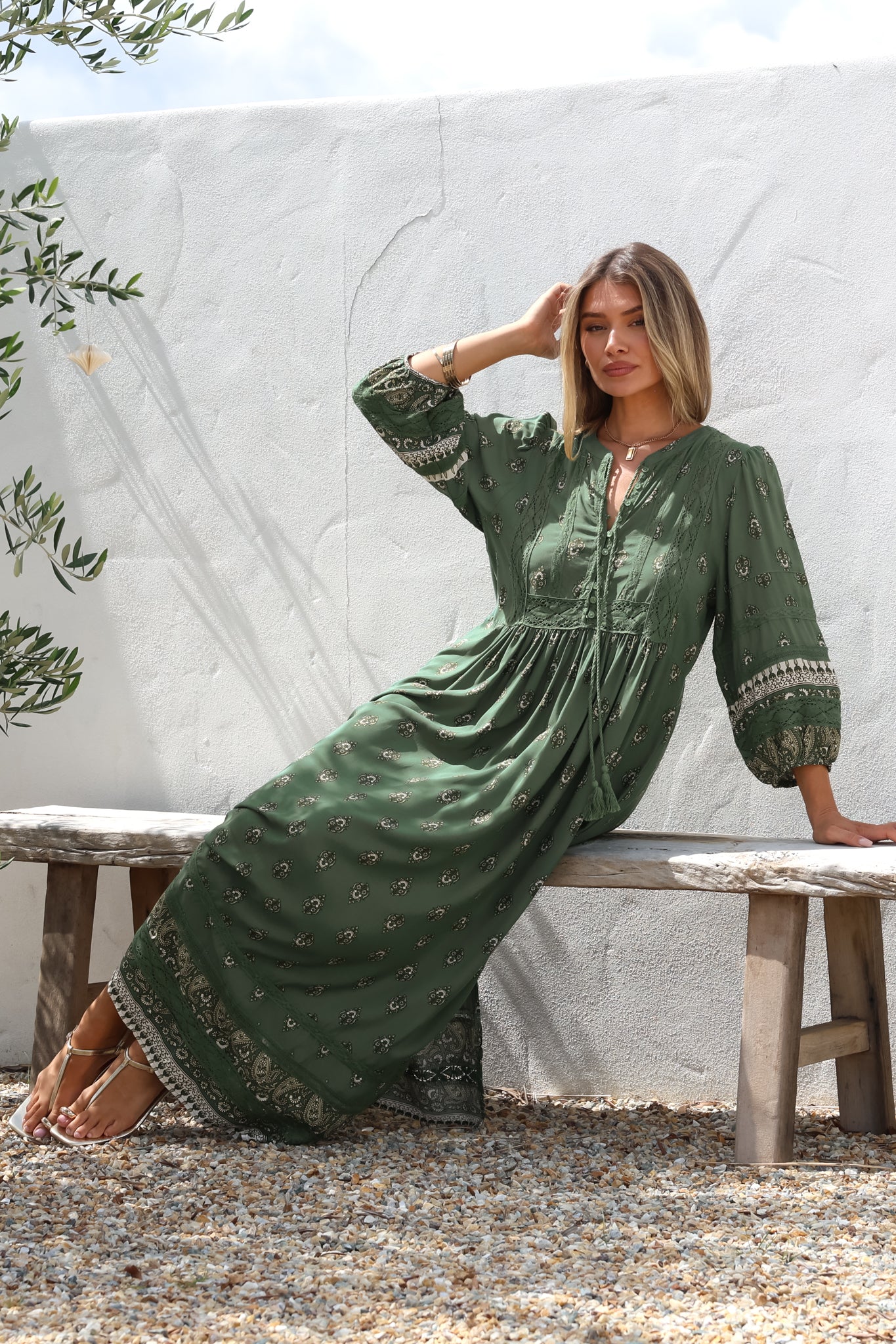JAASE - Meadow Maxi Dress: Lace Insert Detailed Dress with Side Splits in Viridian Print - Image 5
