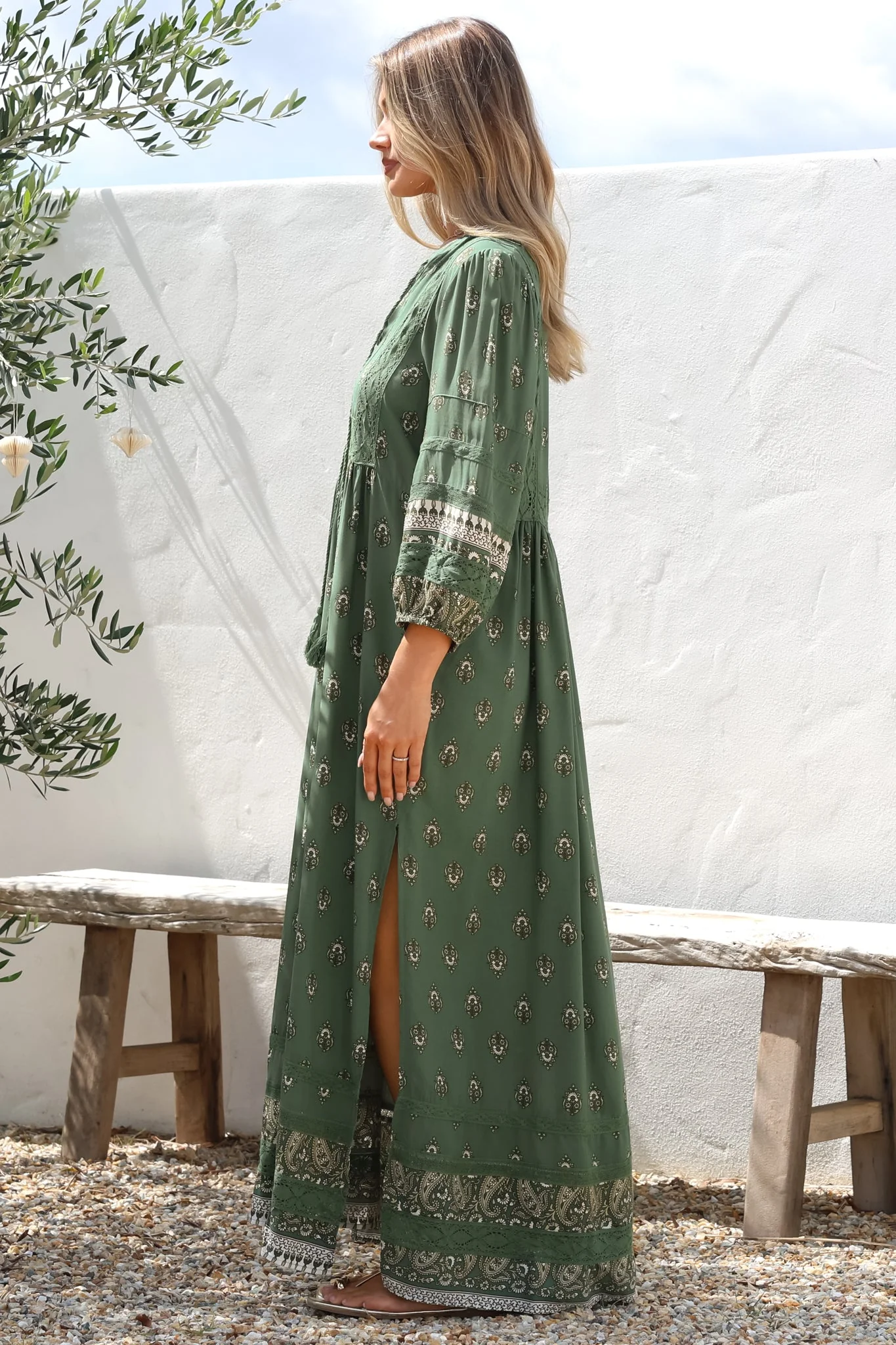 JAASE - Meadow Maxi Dress: Lace Insert Detailed Dress with Side Splits in Viridian Print - Image 8