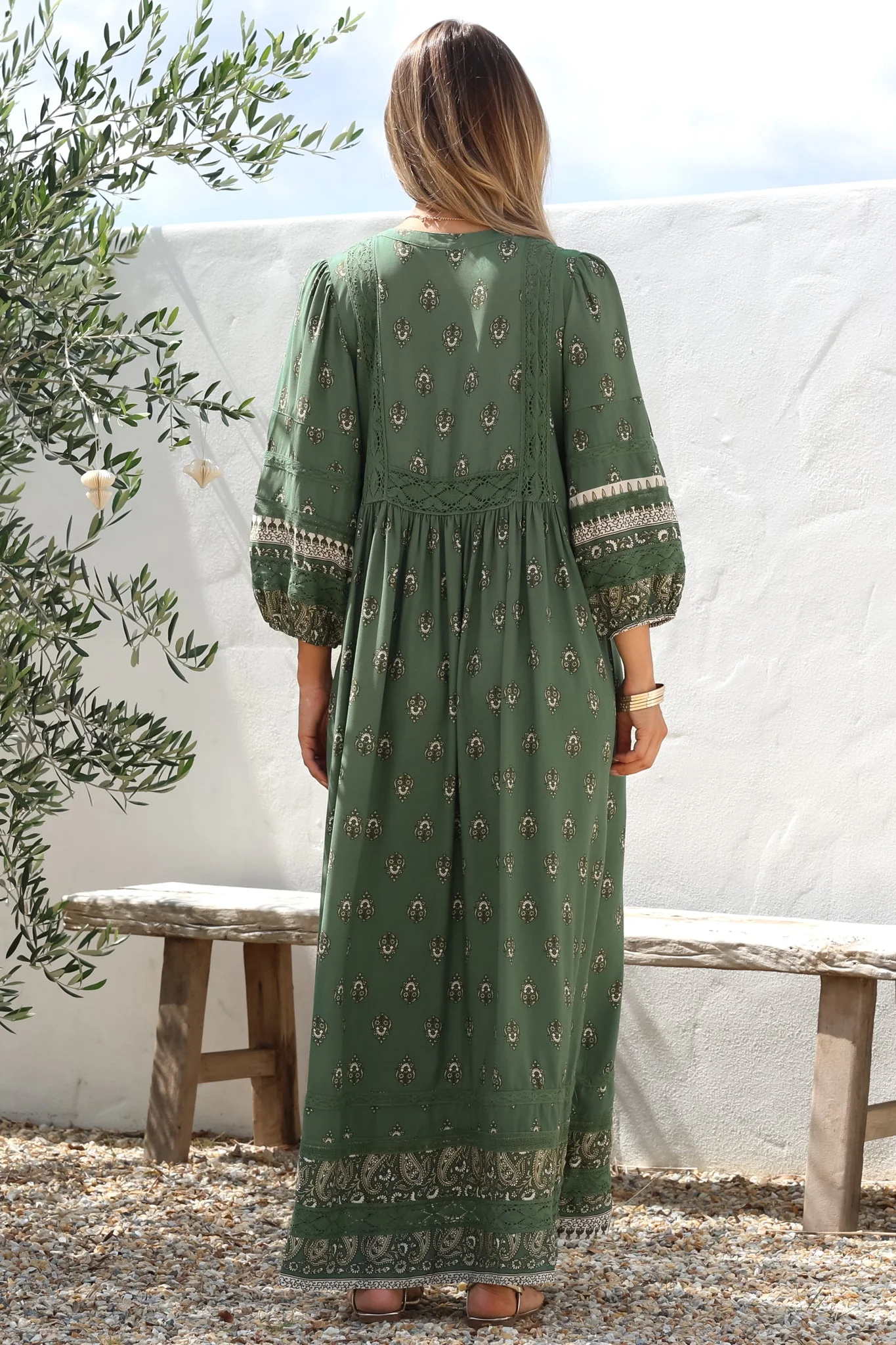 JAASE - Meadow Maxi Dress: Lace Insert Detailed Dress with Side Splits in Viridian Print - Image 9