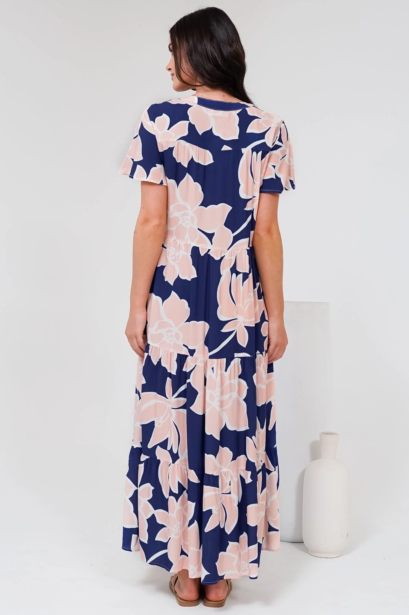 Milla Midi Dress - Tiered Button Down Dress in Jetson Print Navy - Image 10