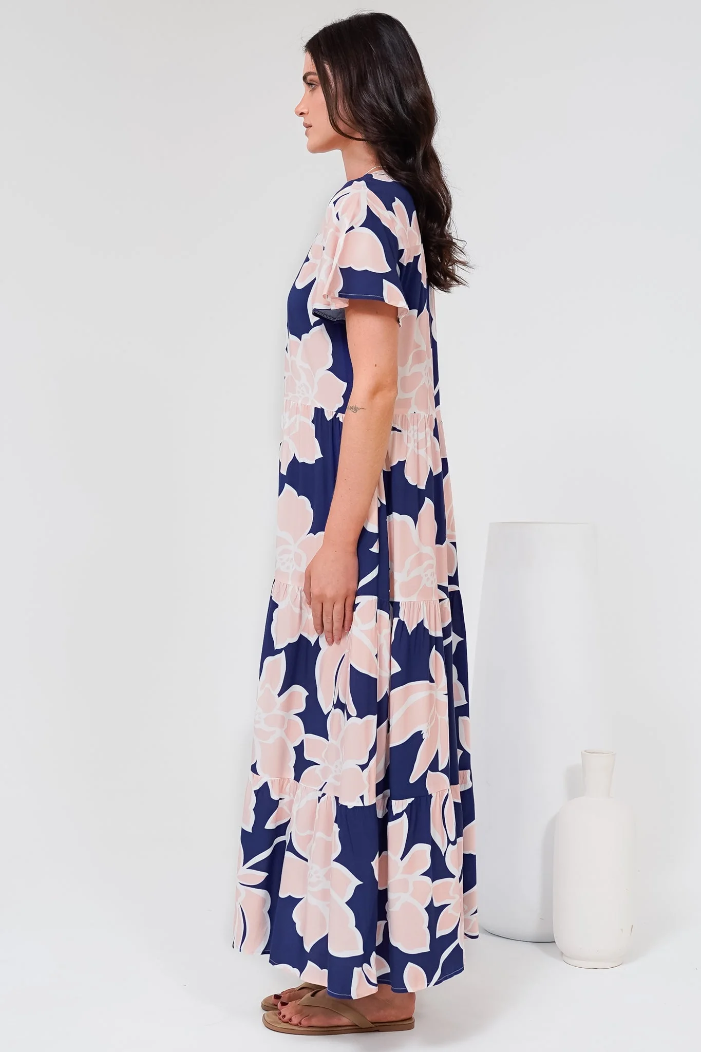Milla Midi Dress - Tiered Button Down Dress in Jetson Print Navy - Image 9