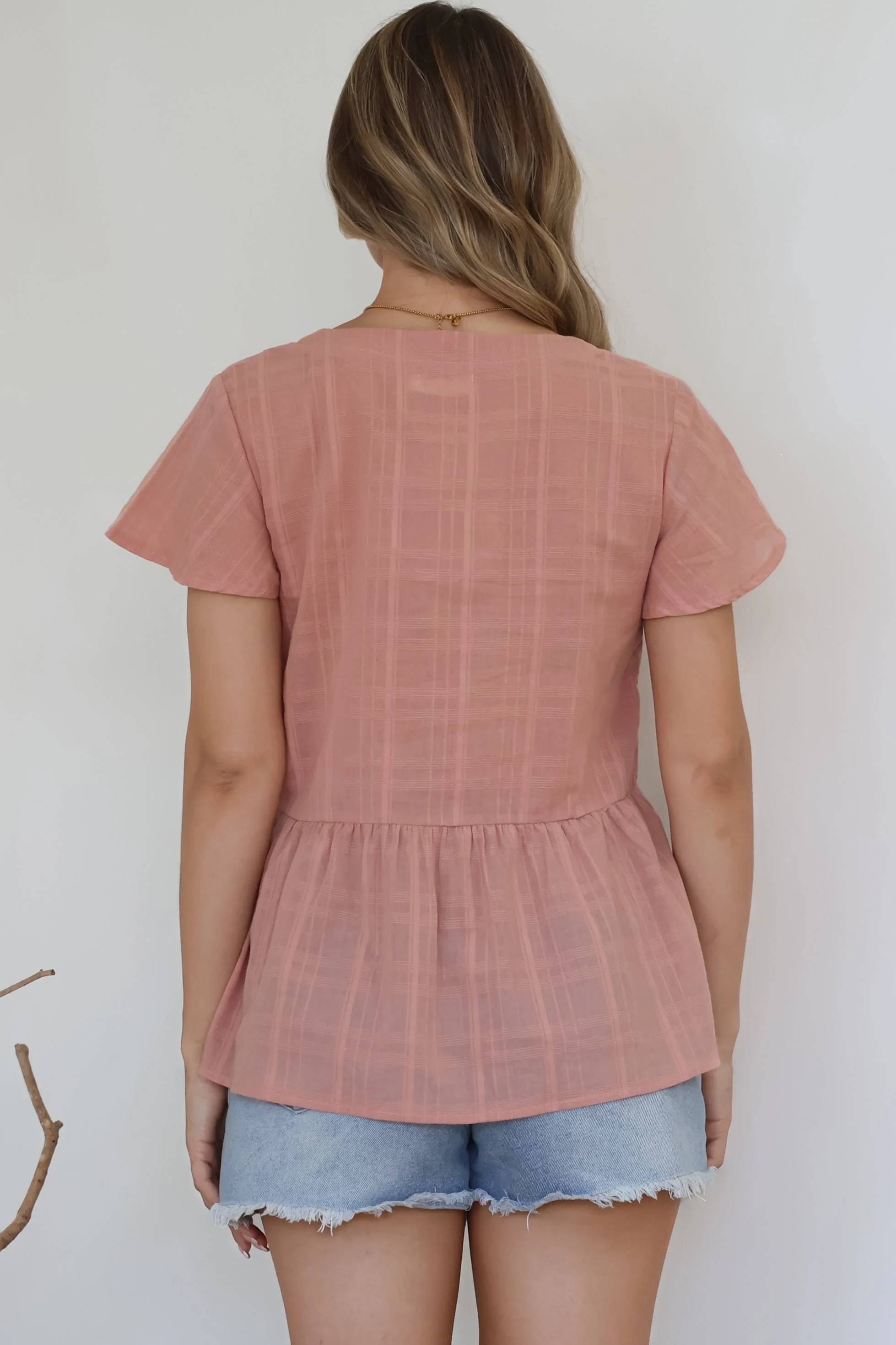 Mitzy Top - Textured Button Down Top with Cap Sleeves in Blush - Image 8