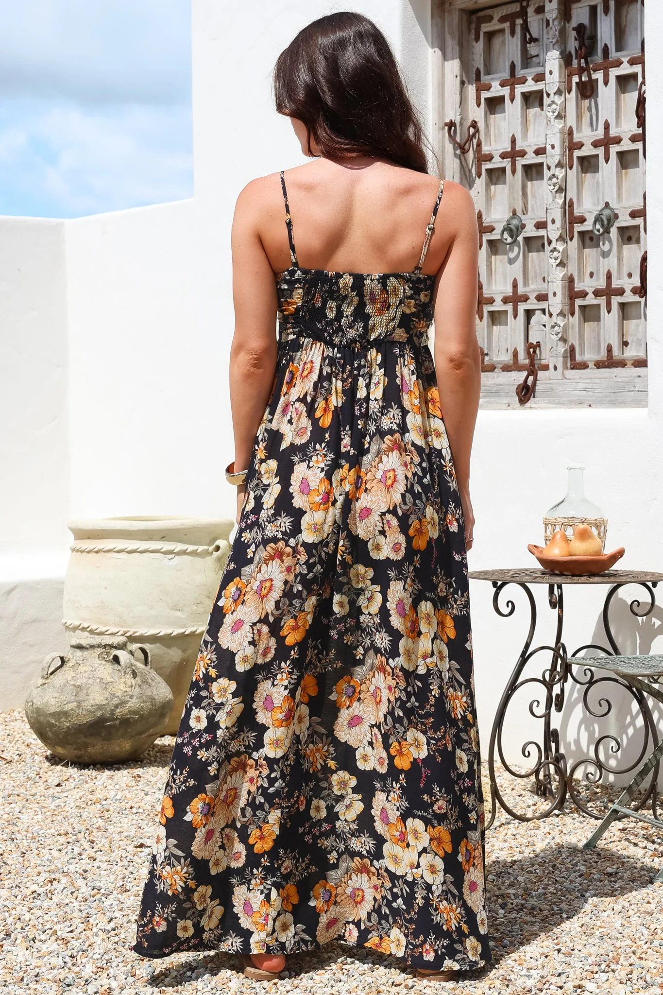 Moira Maxi Dress - Twist Front Keyhole Detail Sun Dress with Optional Straps in Autumn Print - Image 9