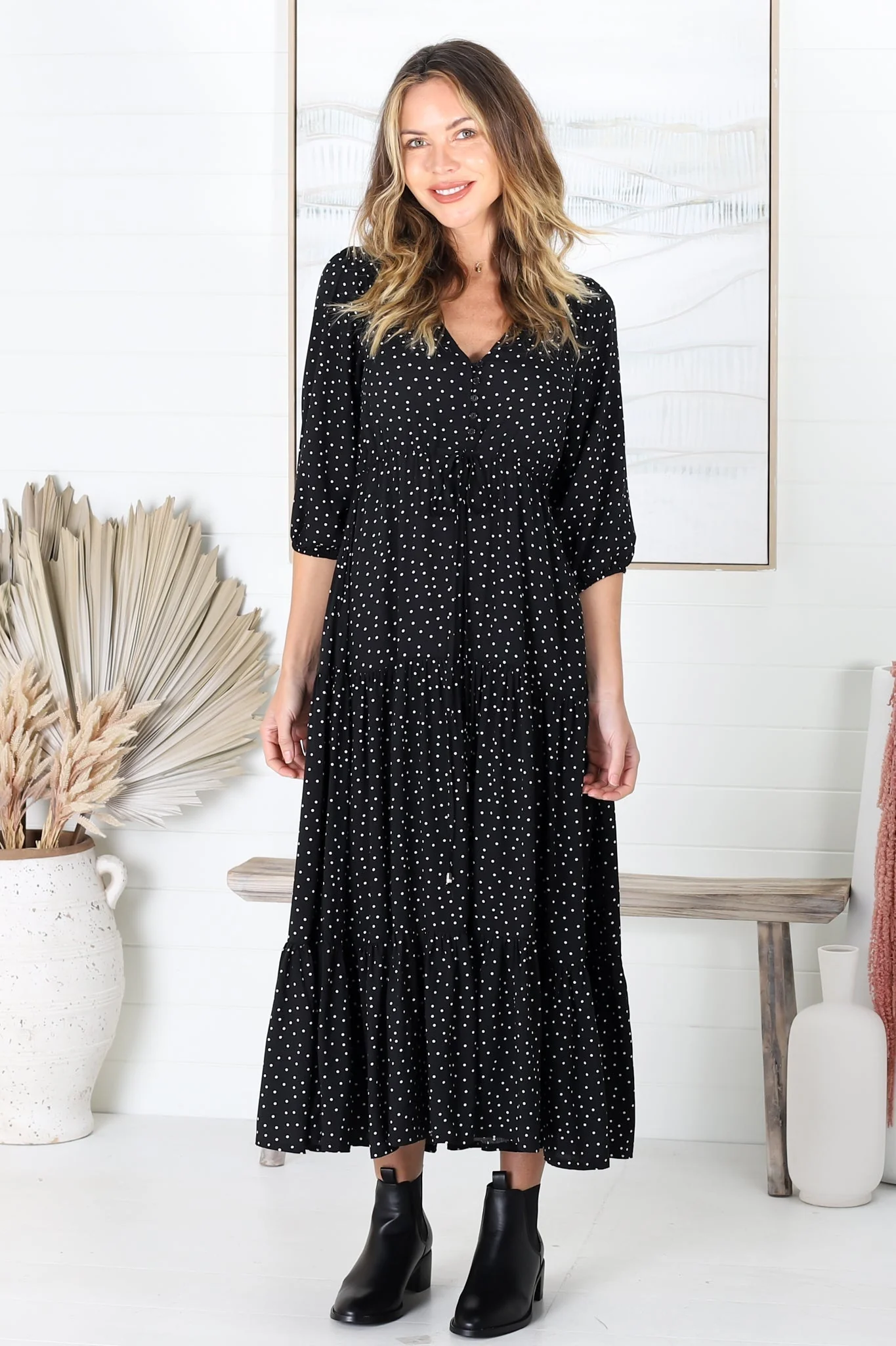 Montania Maxi Dress - Buttoned Bodice Pull in Waist Dress - Image 10