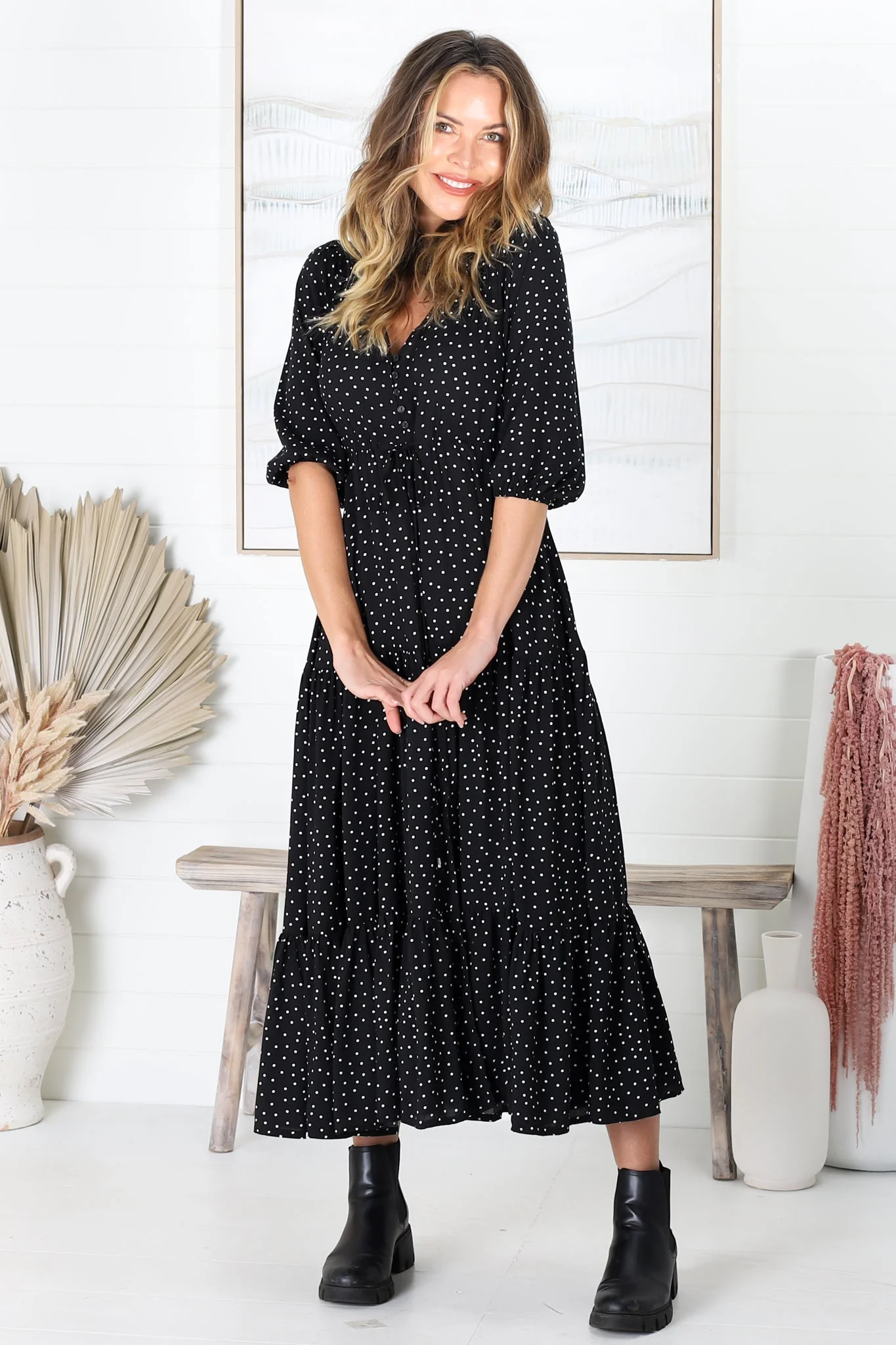 Montania Maxi Dress - Buttoned Bodice Pull in Waist Dress - Image 11