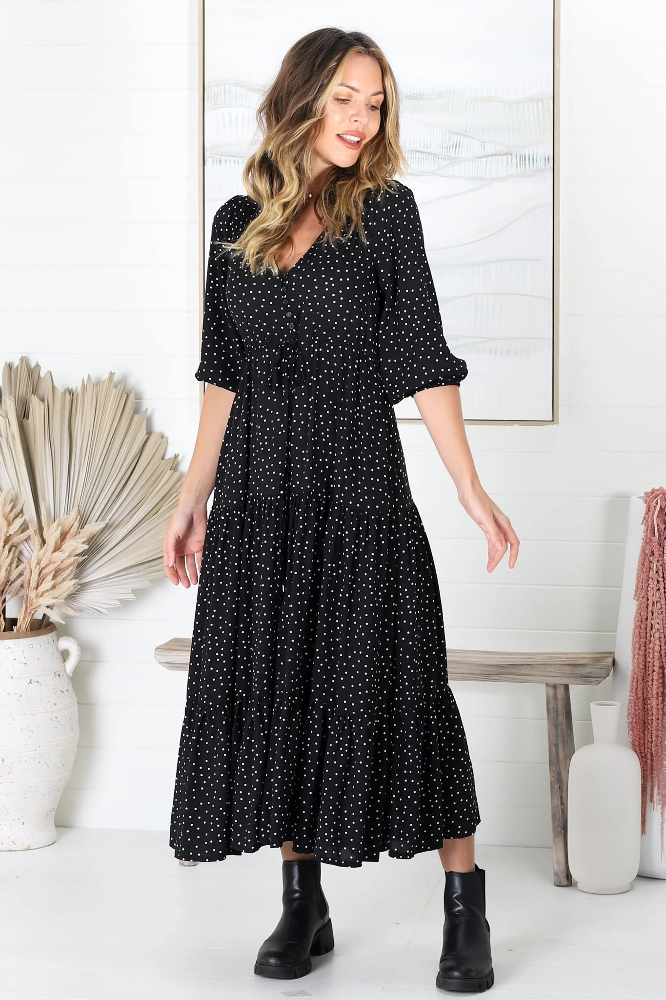 Montania Maxi Dress - Buttoned Bodice Pull in Waist Dress - Image 12