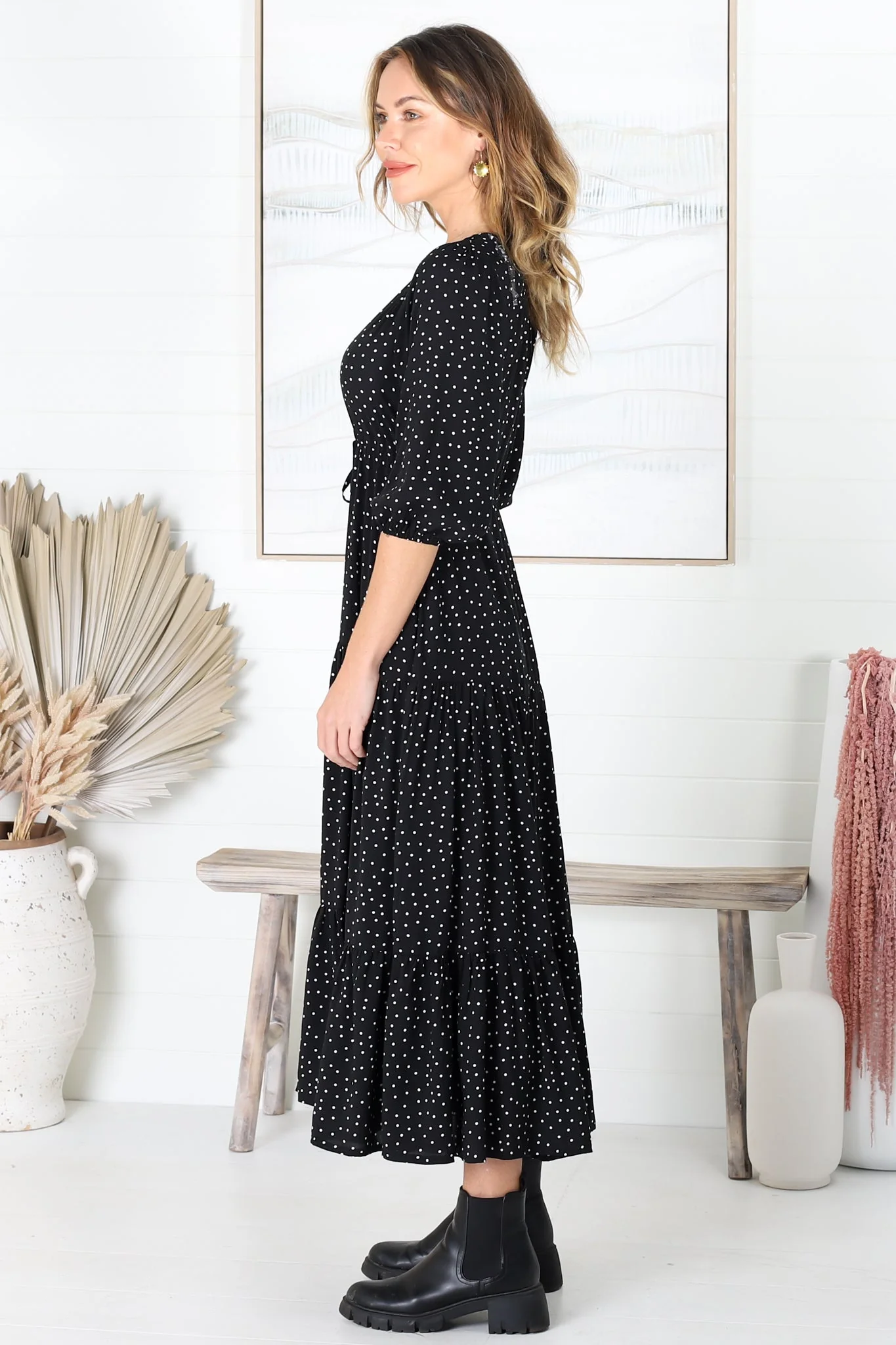 Montania Maxi Dress - Buttoned Bodice Pull in Waist Dress - Image 13