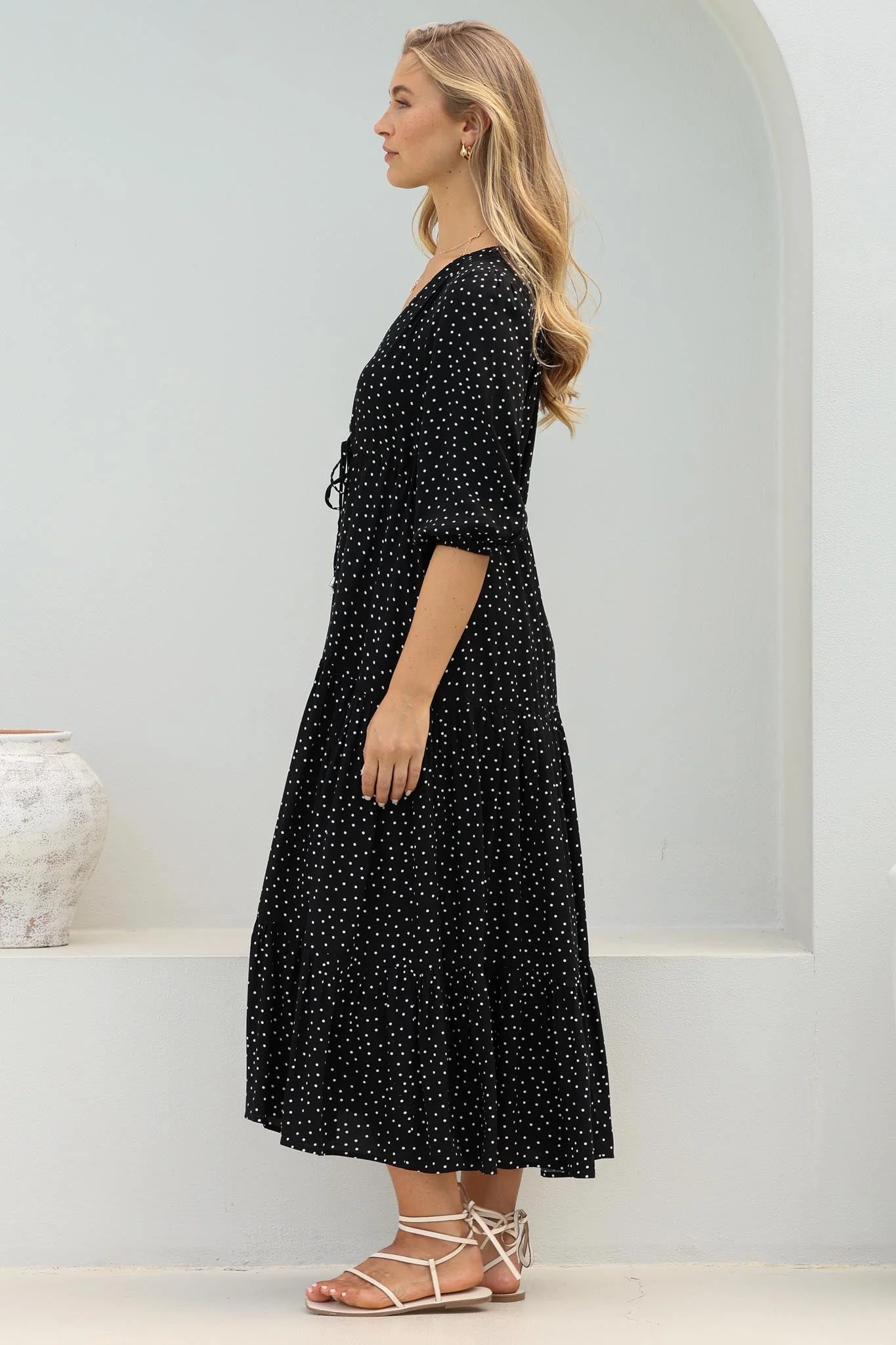 Montania Maxi Dress - Buttoned Bodice Pull in Waist Dress - Image 6