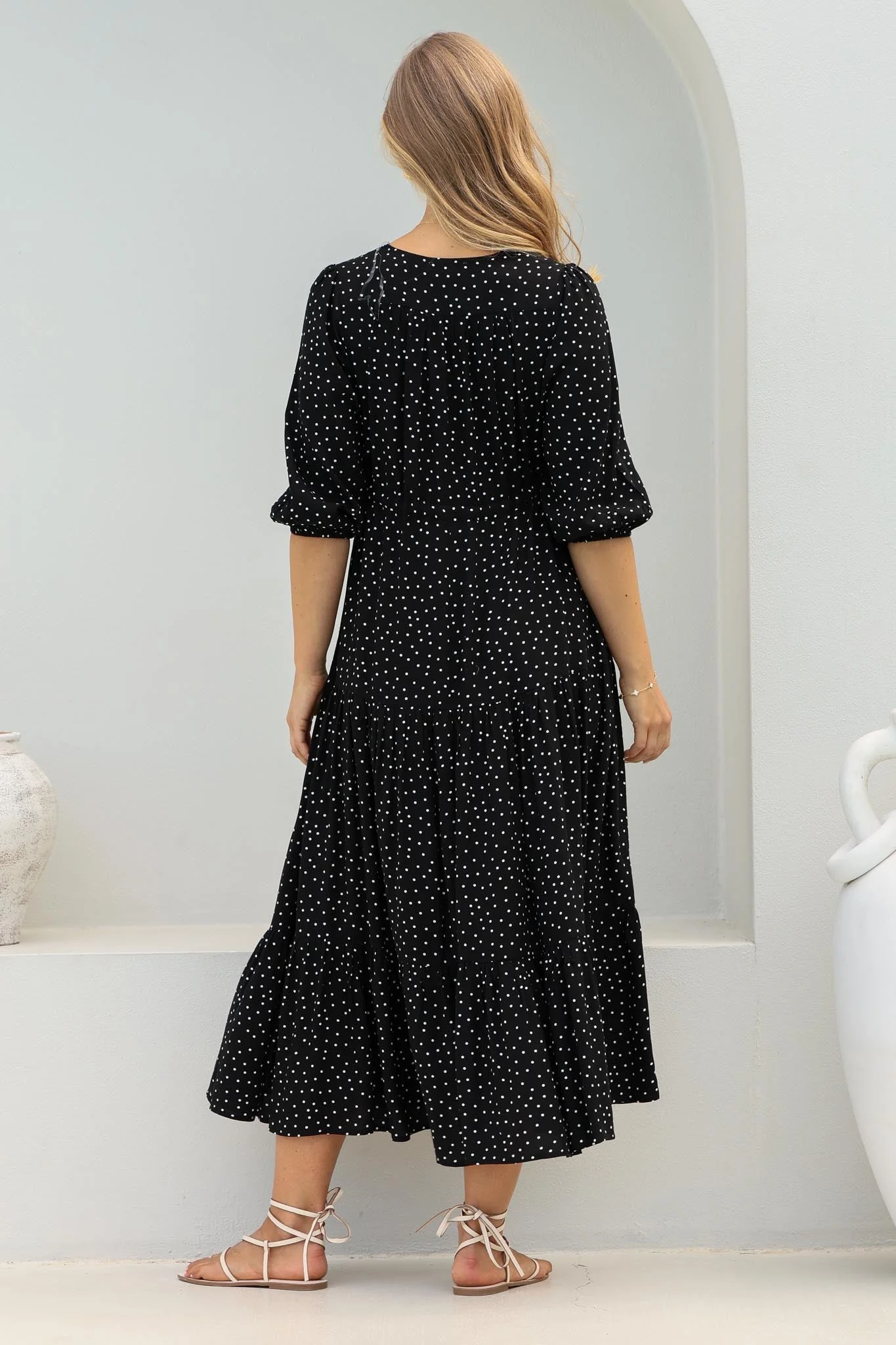 Montania Maxi Dress - Buttoned Bodice Pull in Waist Dress - Image 7