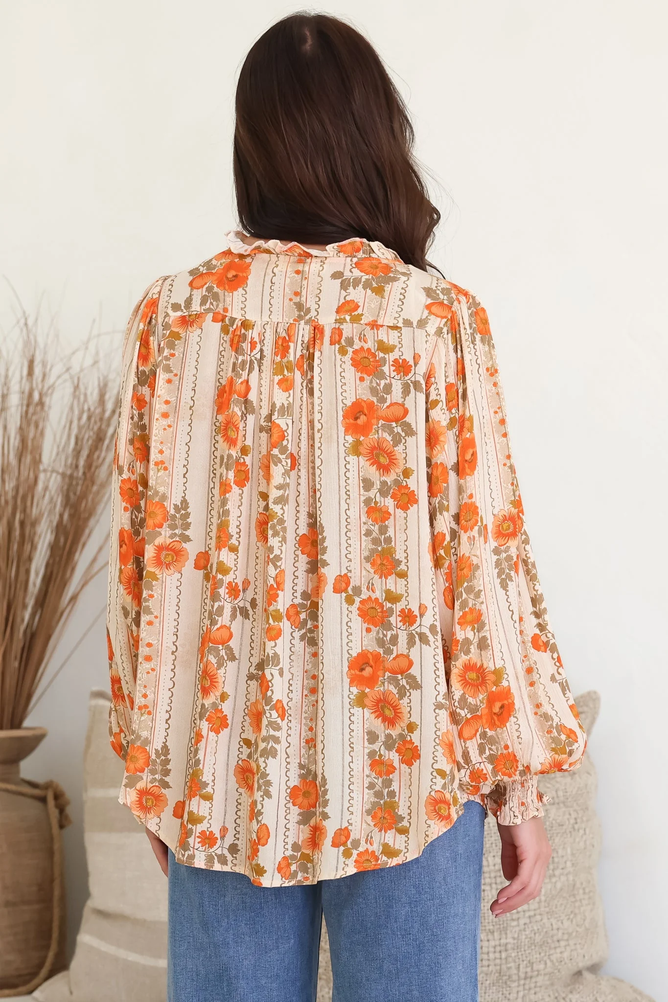 Moree Blouse - Frill Collar Neck Tie Button Down Shirt in Vondrosa Print - Image 9