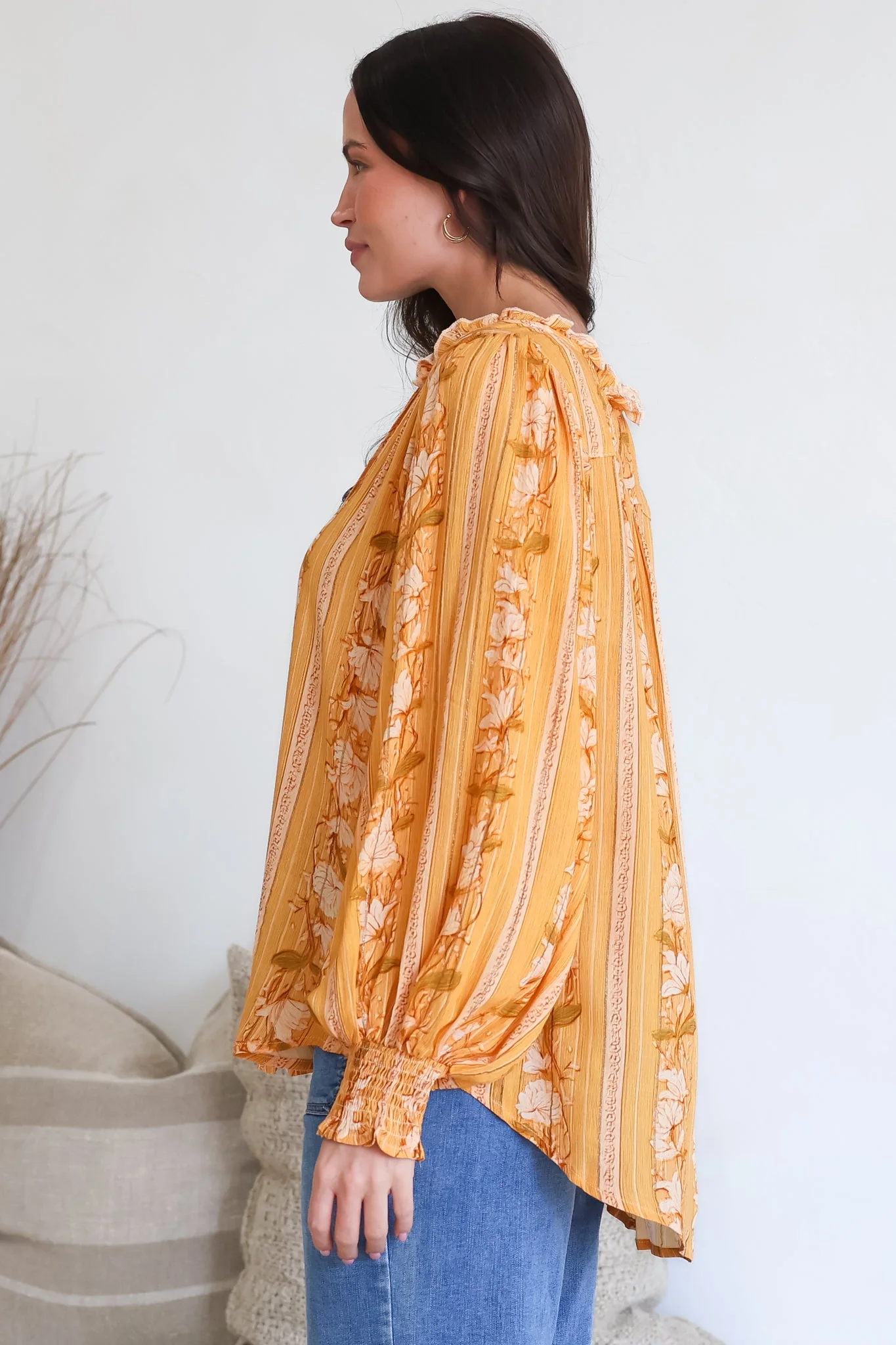 Moree Blouse - Frill Collar Neck Tie Button Down Shirt in Totema Print - Image 7