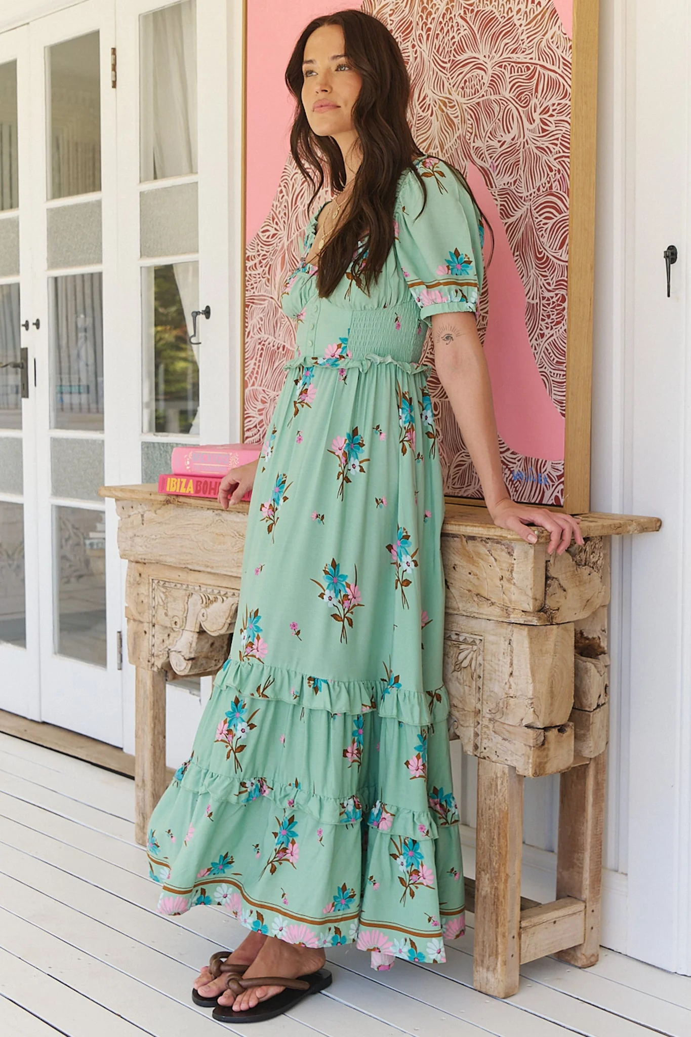 JAASE - Moyo Midi Dress: A-Line Dress with Frill Splicing and Milkmaid Neckline in Maribel Print - Image 5