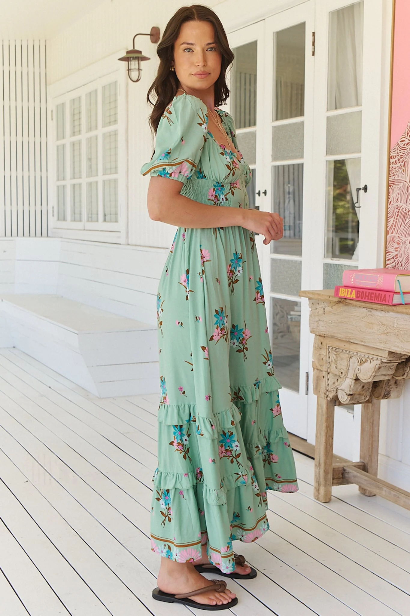 JAASE - Moyo Midi Dress: A-Line Dress with Frill Splicing and Milkmaid Neckline in Maribel Print - Image 8