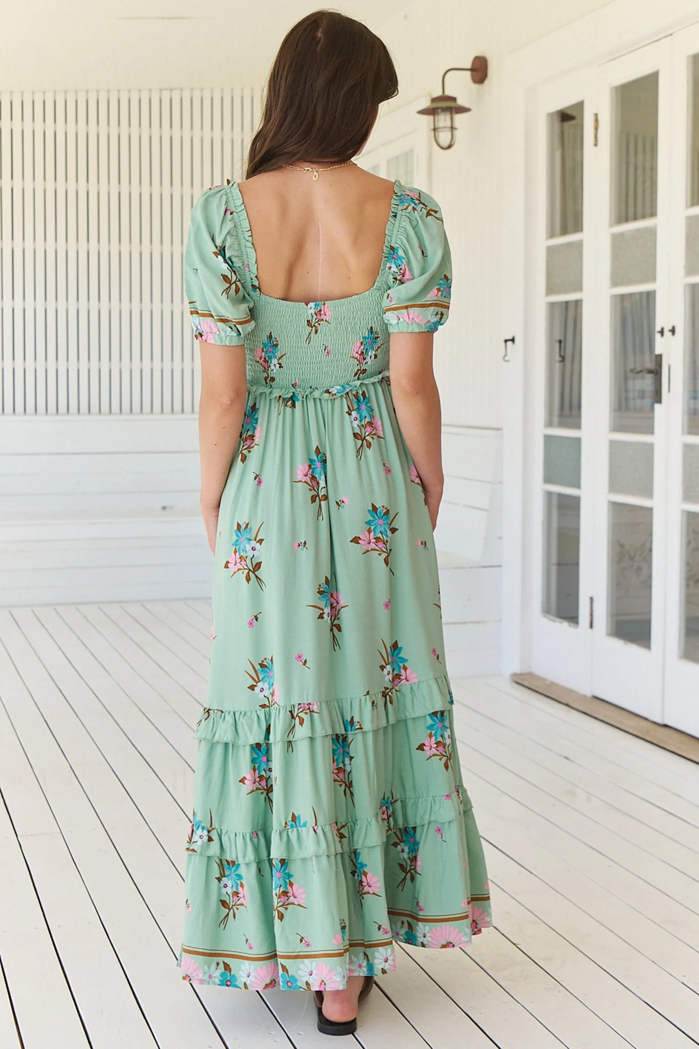 JAASE - Moyo Midi Dress: A-Line Dress with Frill Splicing and Milkmaid Neckline in Maribel Print - Image 9
