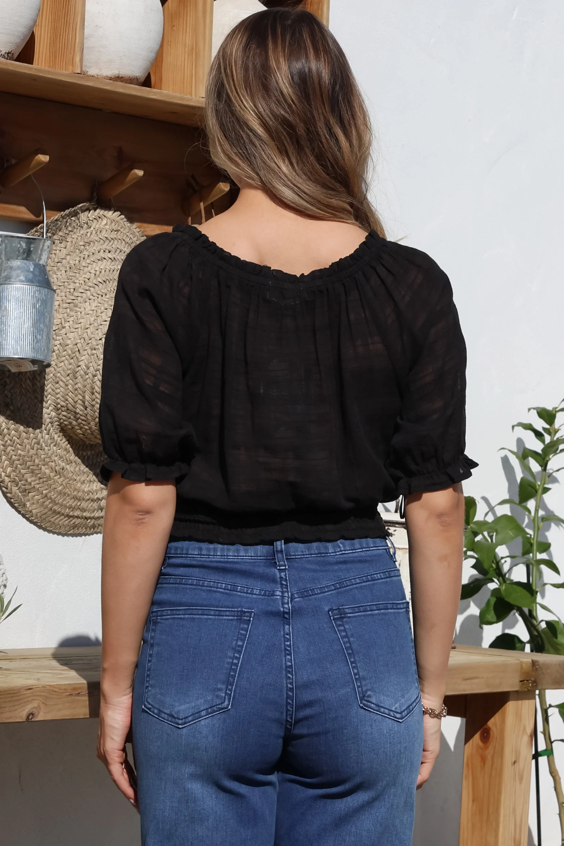 Nadiya Crop - Adjustable Neck and Hemline Crop with Pleating Details in Black - Image 14