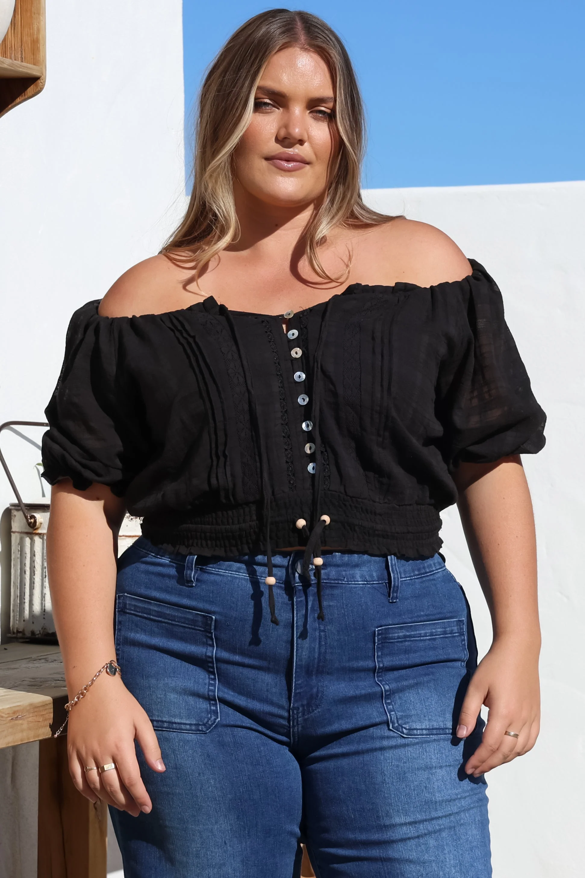 Nadiya Crop - Adjustable Neck and Hemline Crop with Pleating Details in Black - Image 6