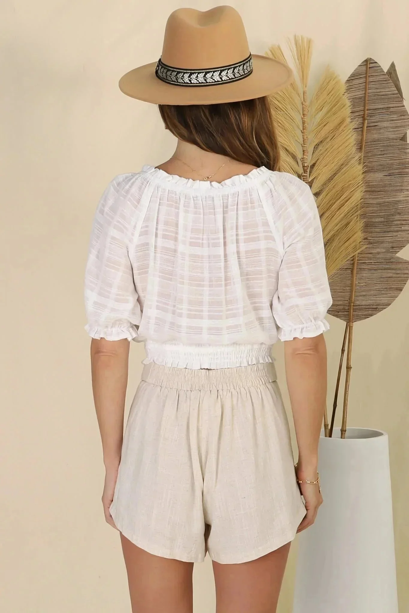 Nadiya Crop - Adjustable Neck and Hemline Crop Top with Pleating Details in White - Image 14