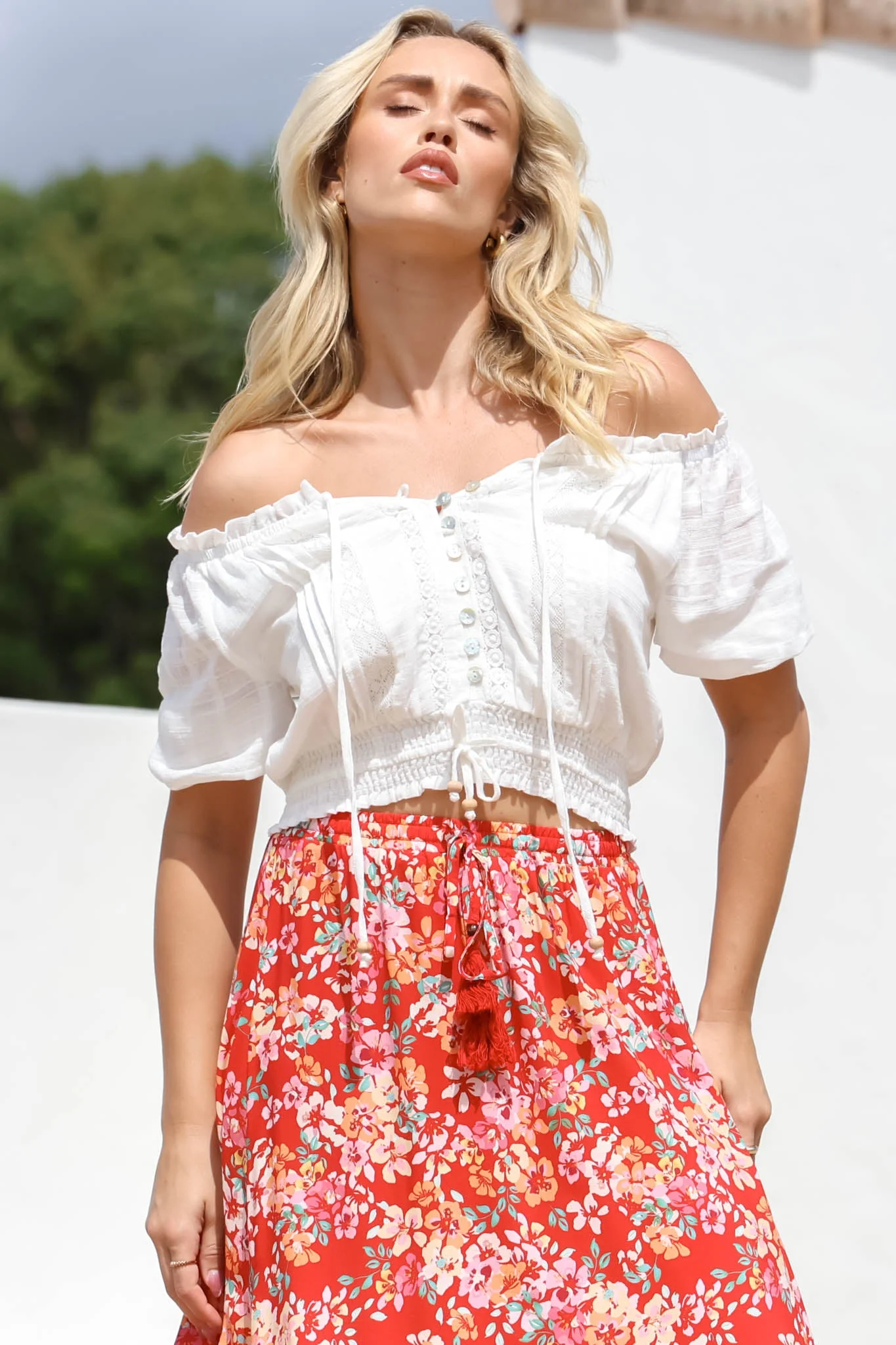 Nadiya Crop - Adjustable Neck and Hemline Crop Top with Pleating Details in White - Image 7
