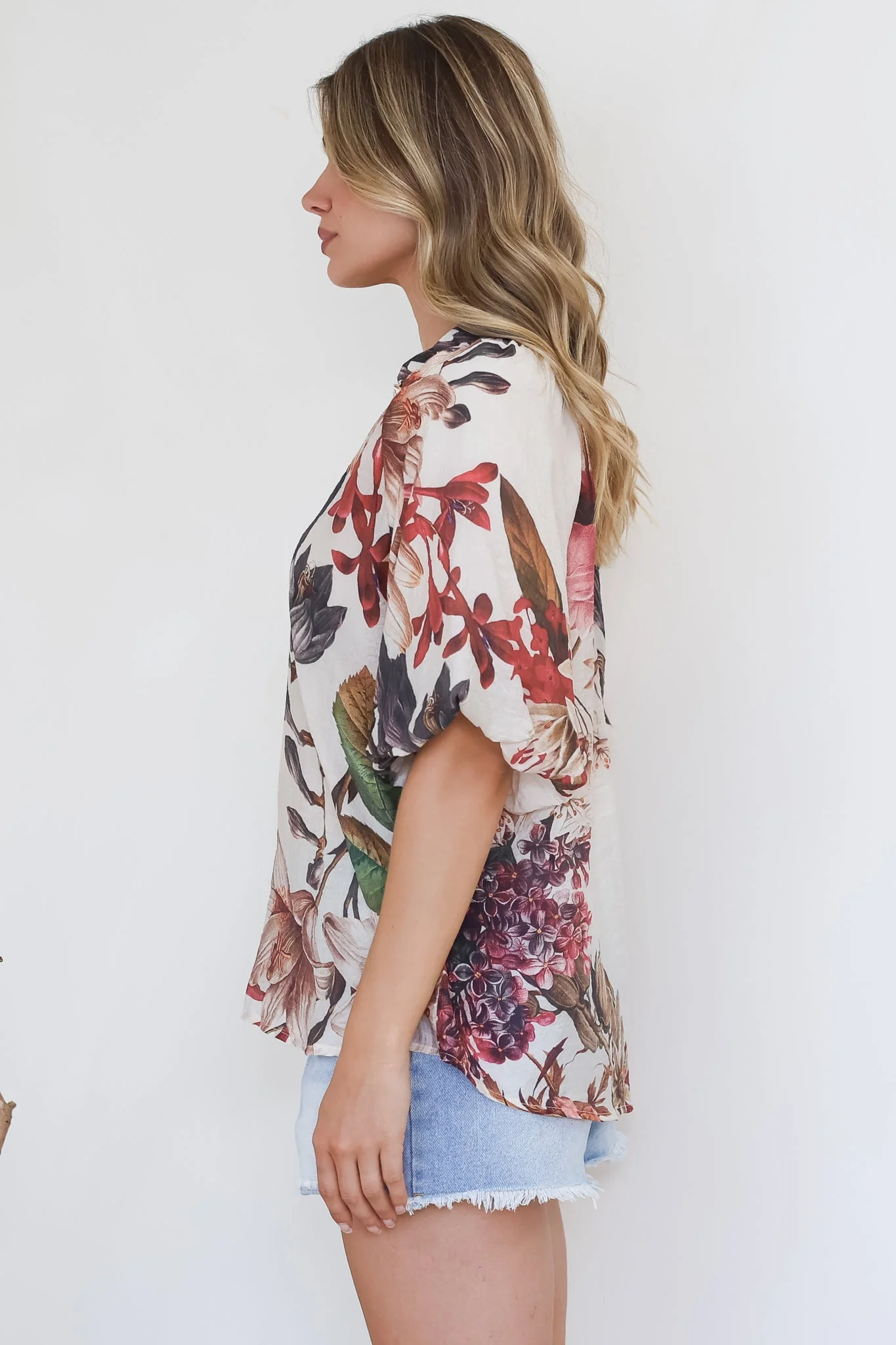 Nayra Blouse - Mandarin Collar Buttoned Down with Puff Sleeves in Leonor Print - Image 8