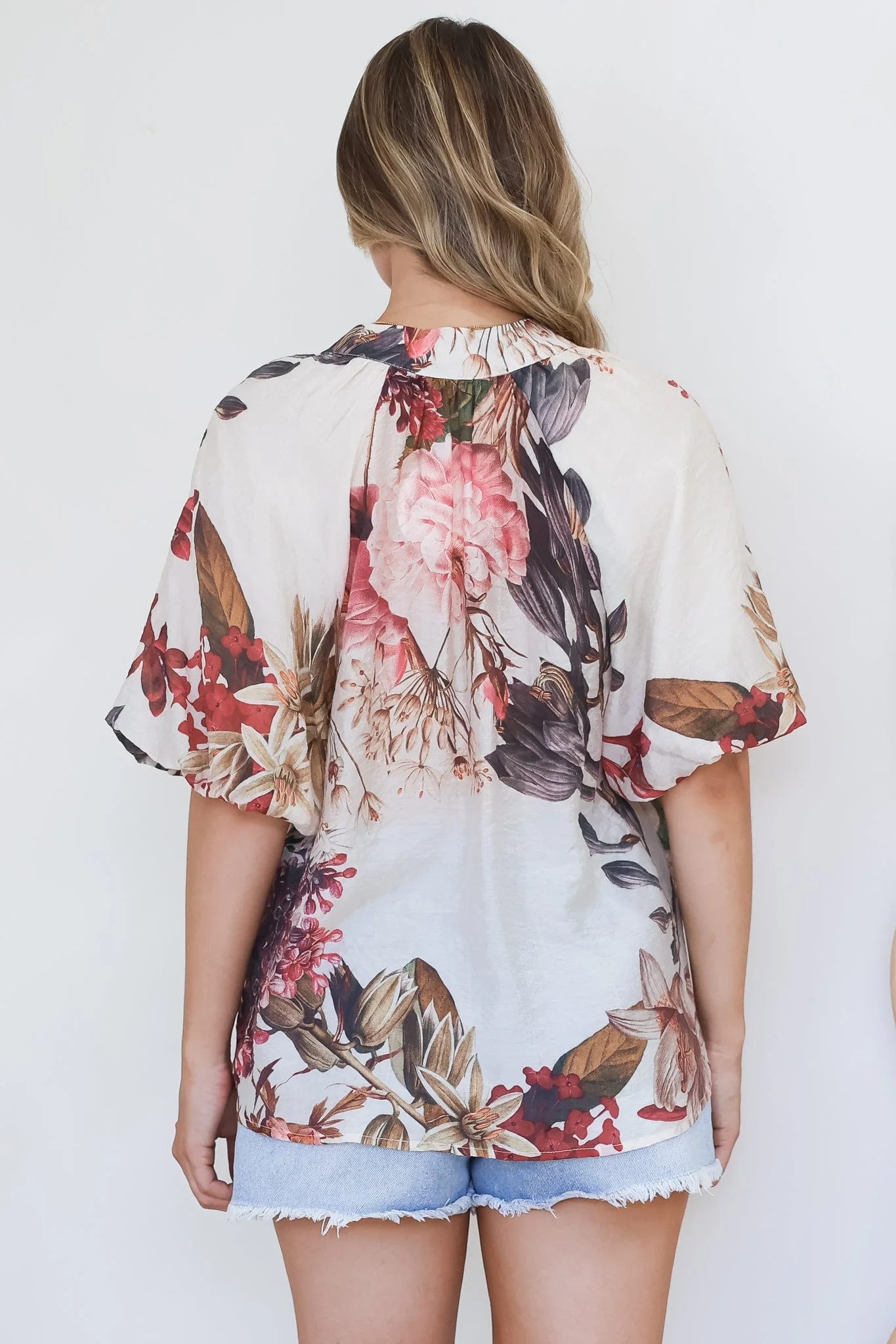 Nayra Blouse - Mandarin Collar Buttoned Down with Puff Sleeves in Leonor Print - Image 9