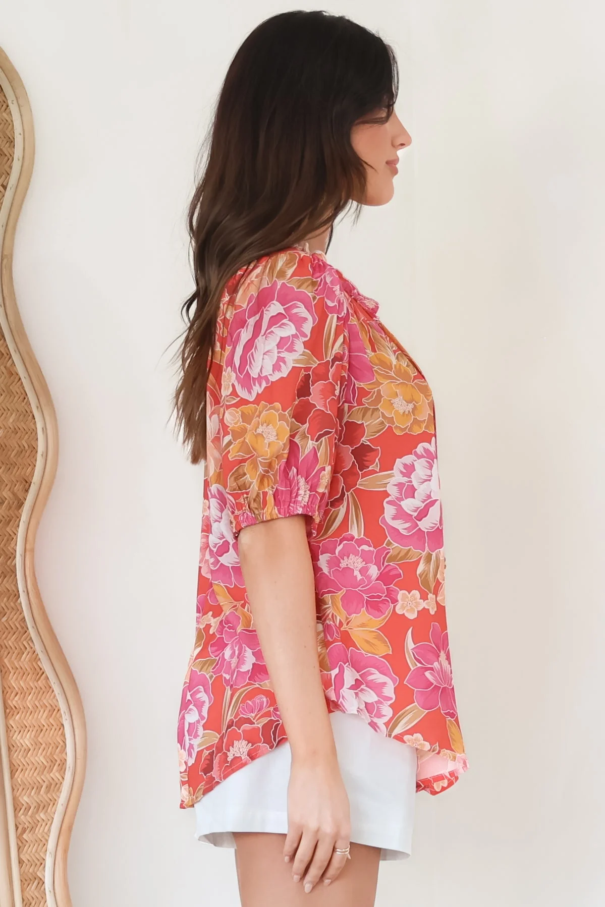 Neo Blouse - High Frill Collar Button Down Shirt in Mirella Print - Image 10