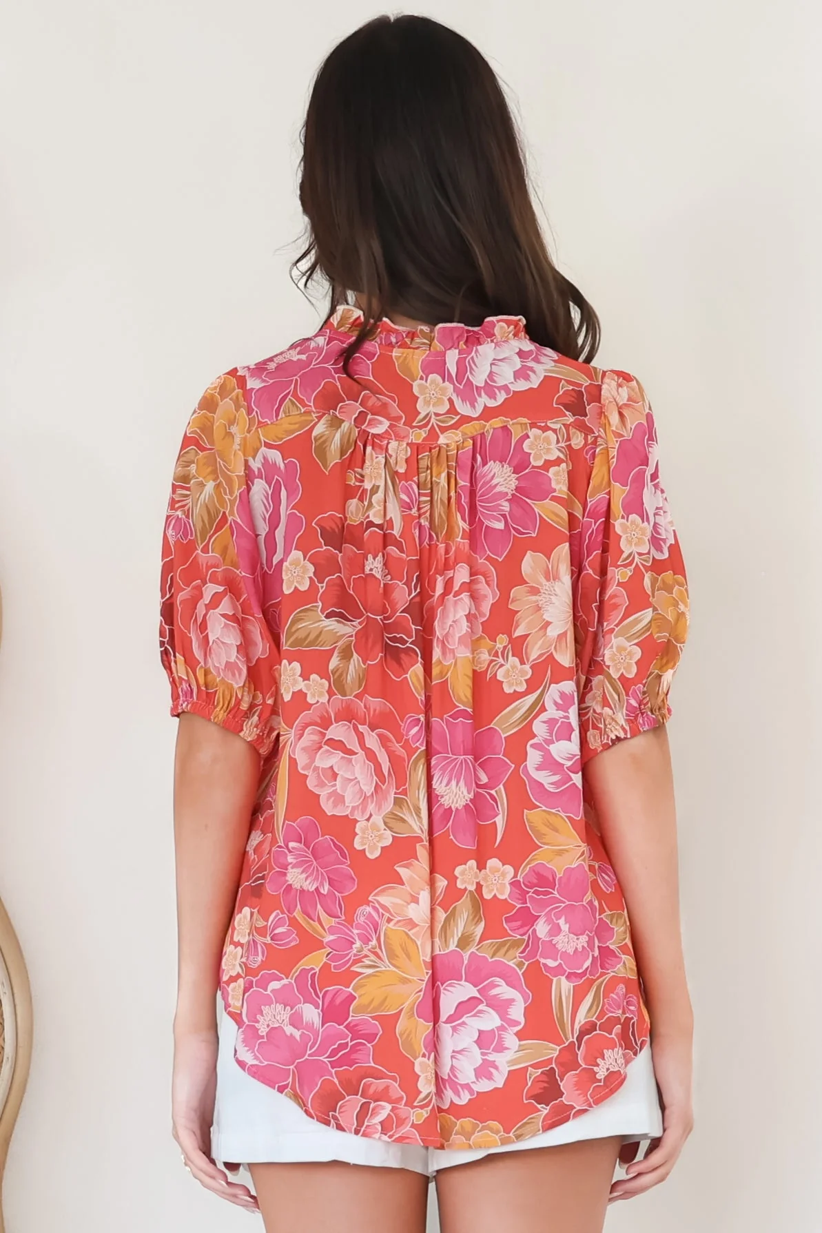 Neo Blouse - High Frill Collar Button Down Shirt in Mirella Print - Image 9