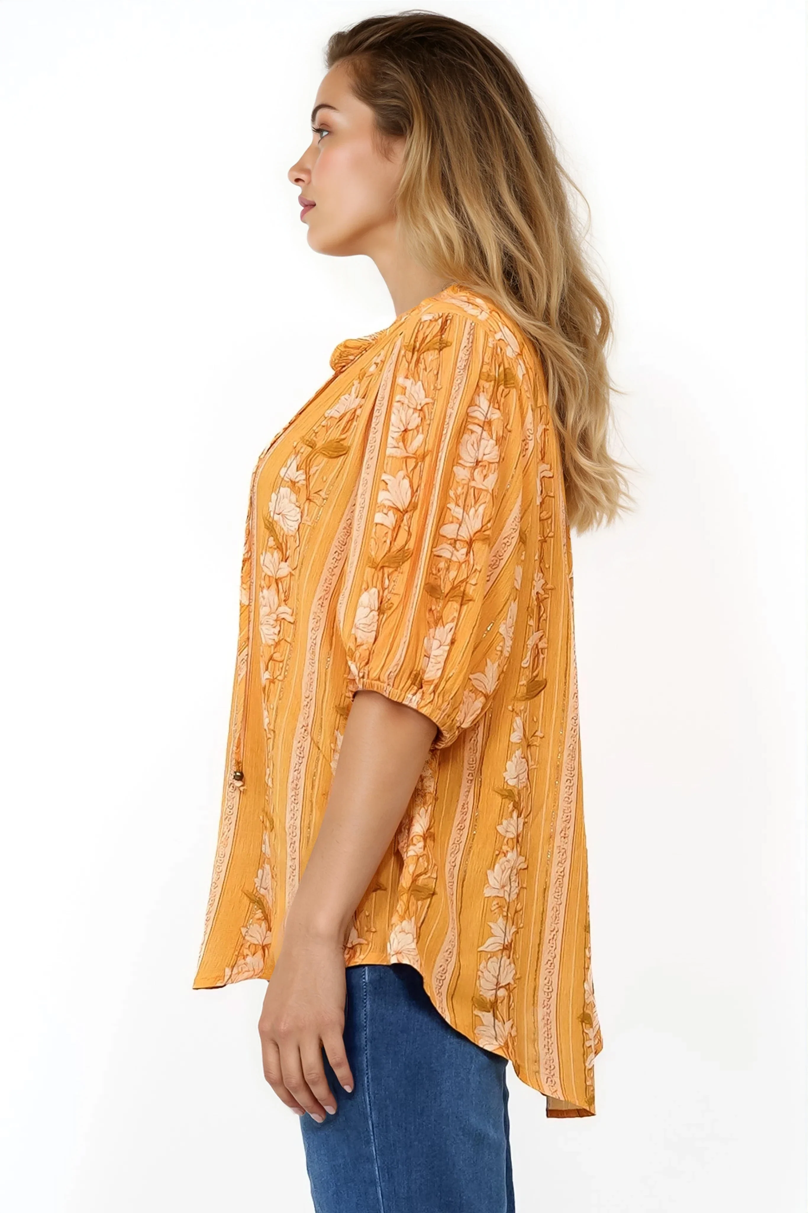 Neo Blouse - High Frill Collar Button Down Shirt in Totema Print - Image 10