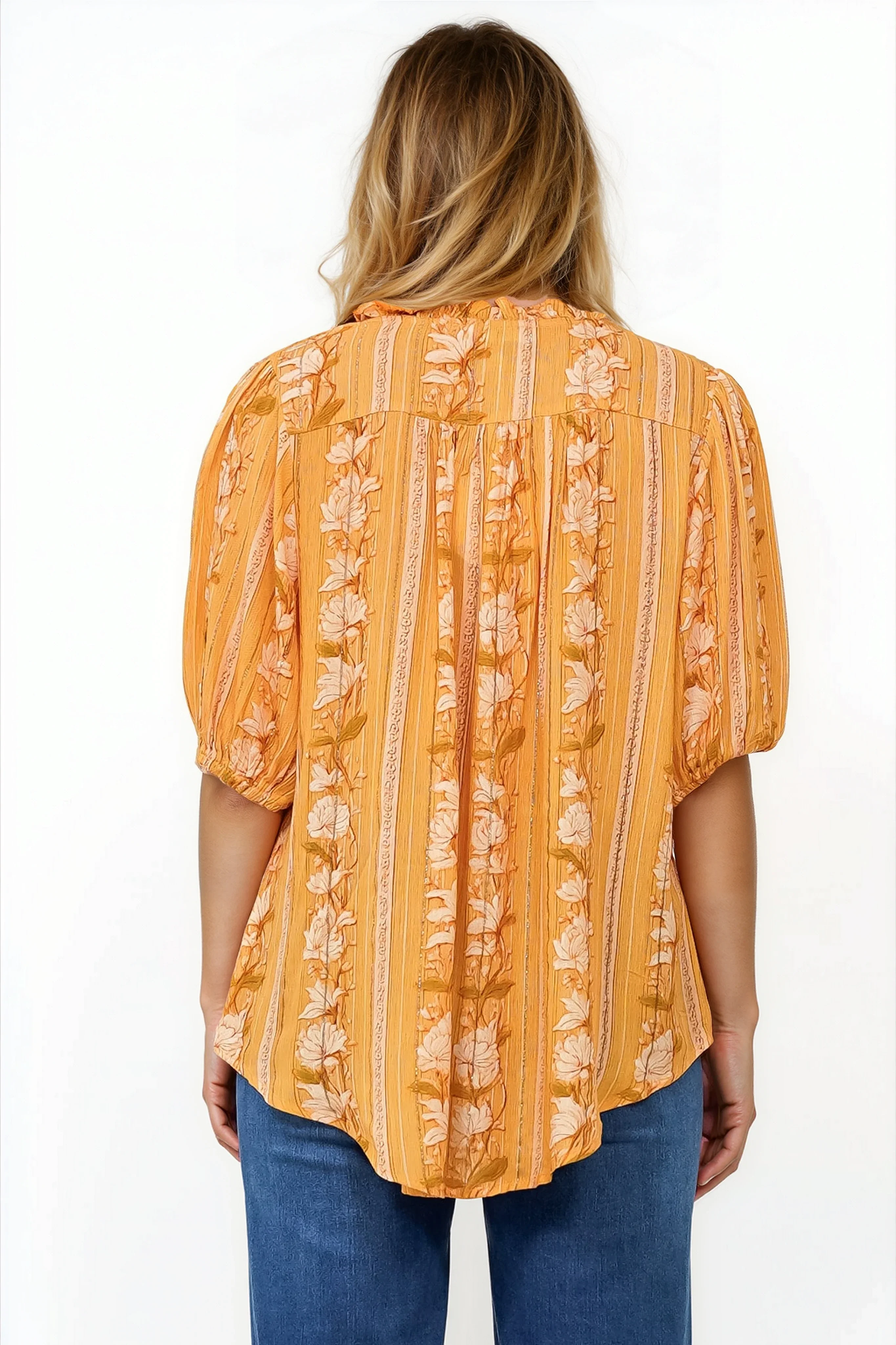 Neo Blouse - High Frill Collar Button Down Shirt in Totema Print - Image 11