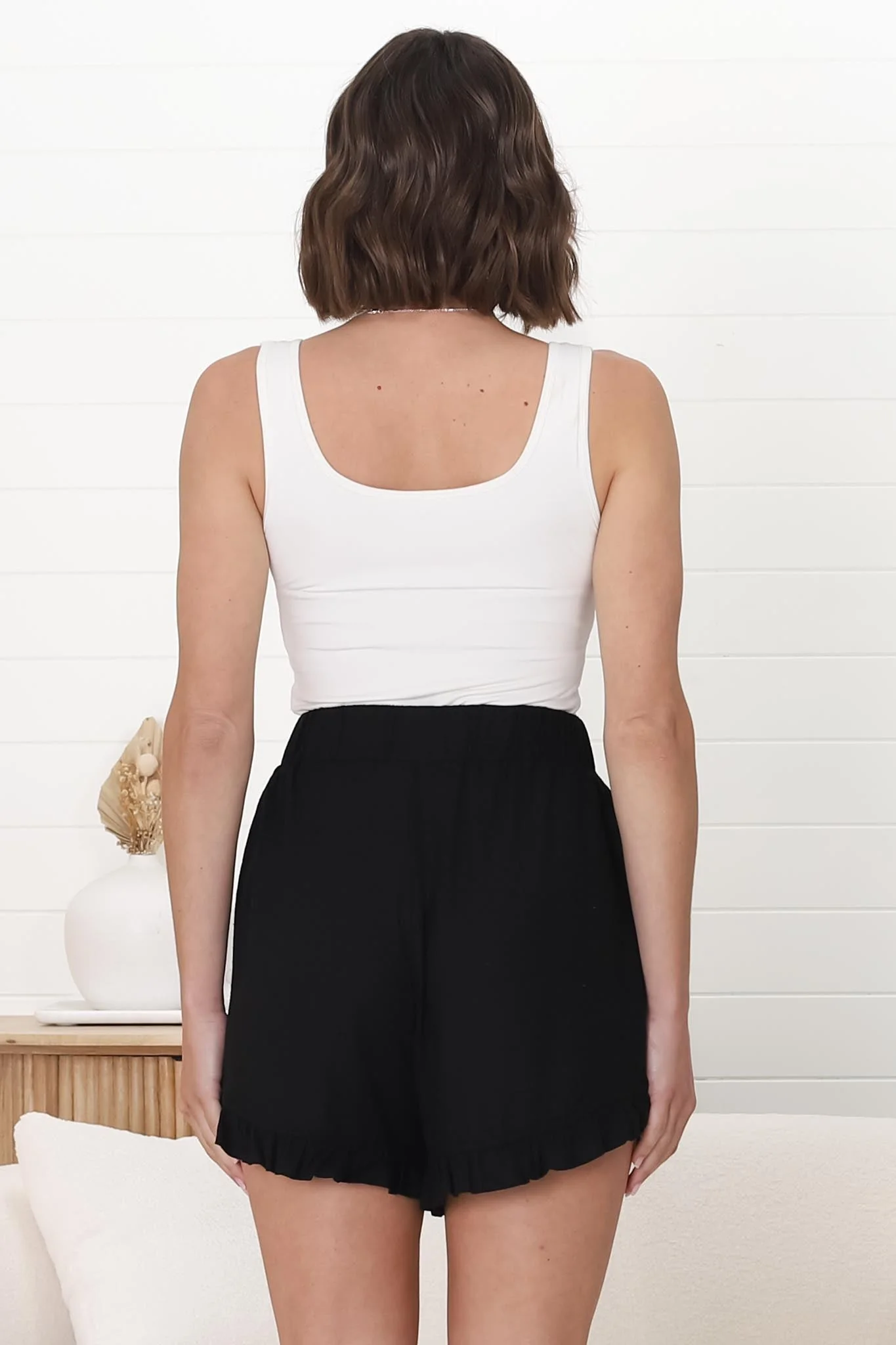 Nolan Shorts - High Waist Frill Hemline Shorts with Pockets in Black - Image 9