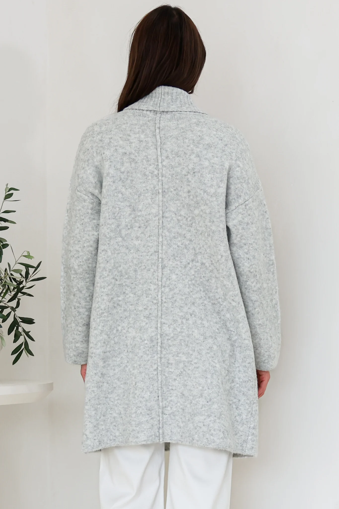 Oswin Cardigan - Open Front Ribbed Shawl Collar Knit with Pockets in Grey - Image 8