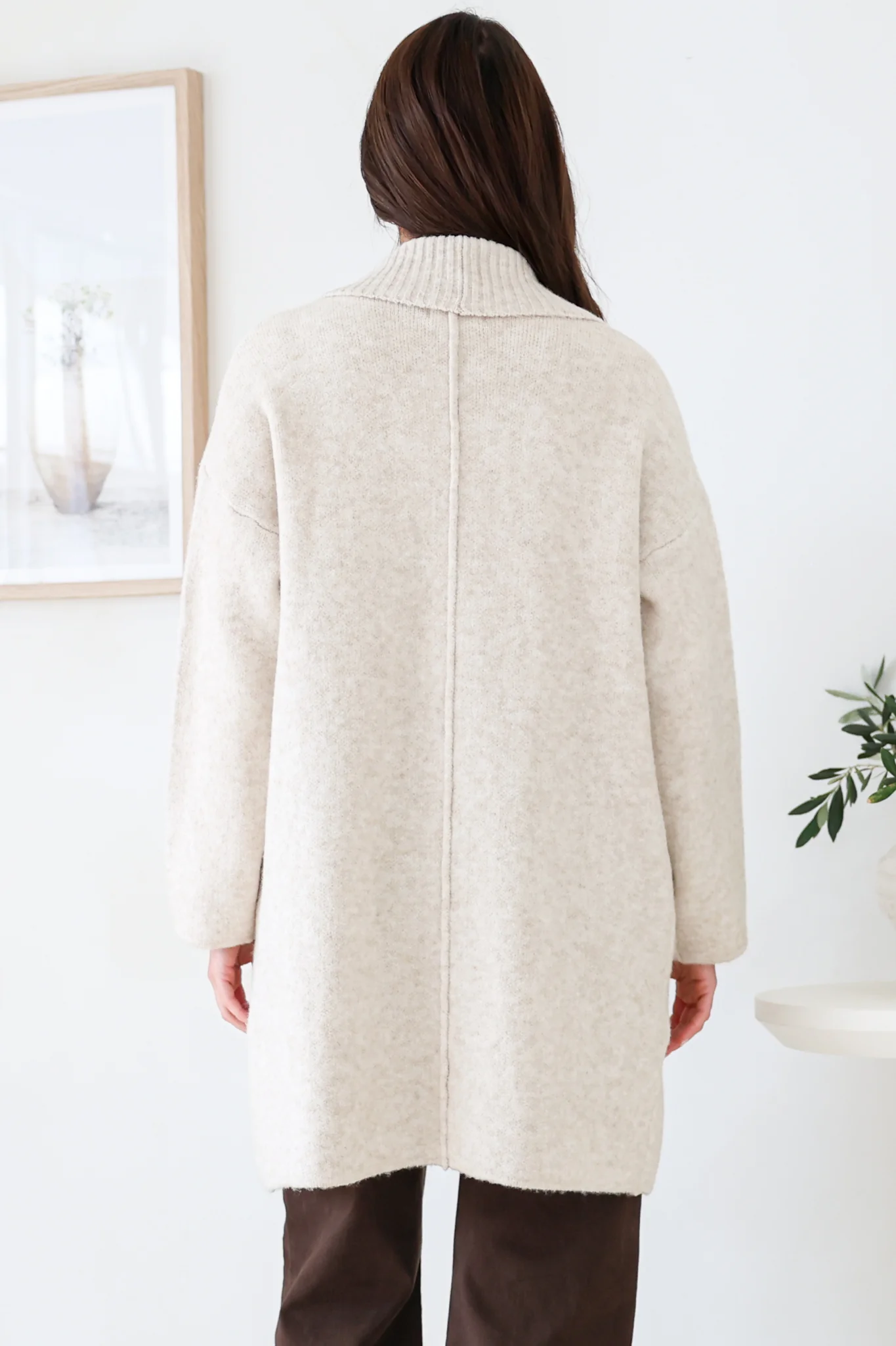 Oswin Cardigan - Open Front Ribbed Shawl Collar Knit with Pockets in Oatmeal - Image 8