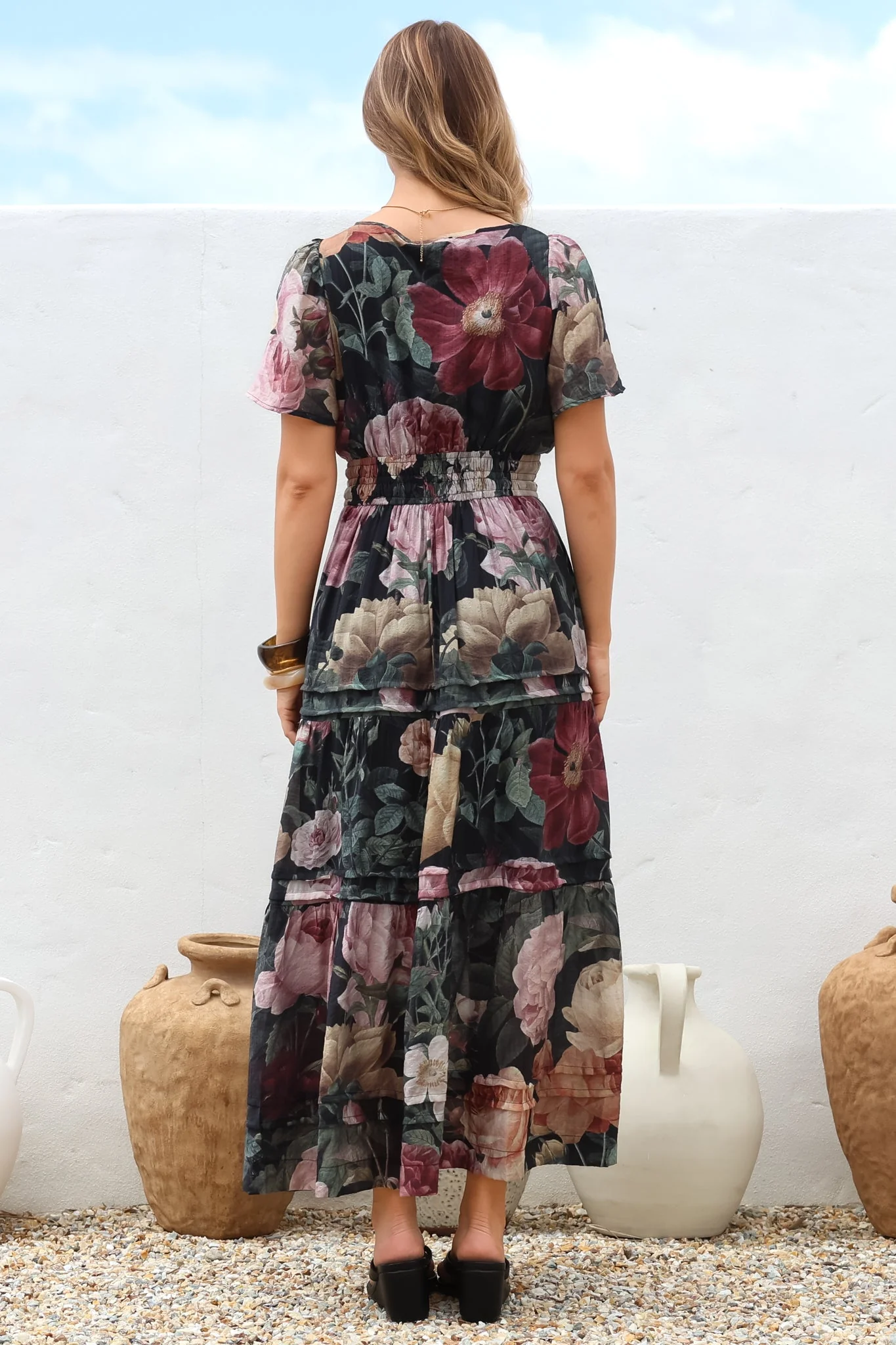 Payton Maxi Dress - Pleat Detailed A-Line Dress with Cap Flutter Sleeves in Annalisa Print - Image 11