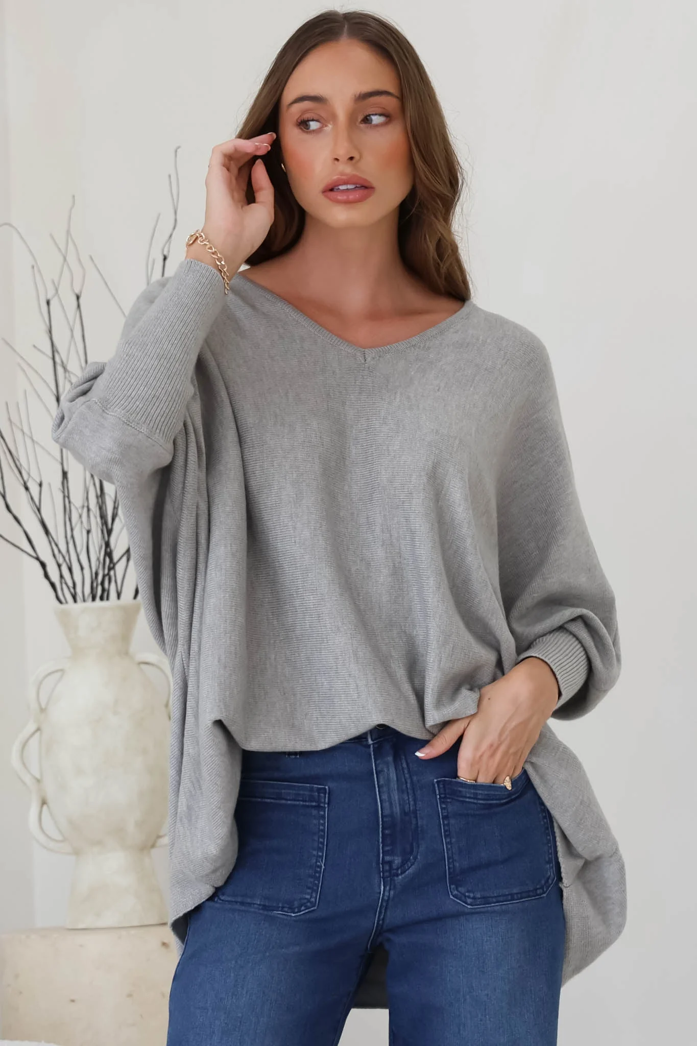 Pier Jumper - Oversized Batwing Knit Jumper in Grey - Image 12