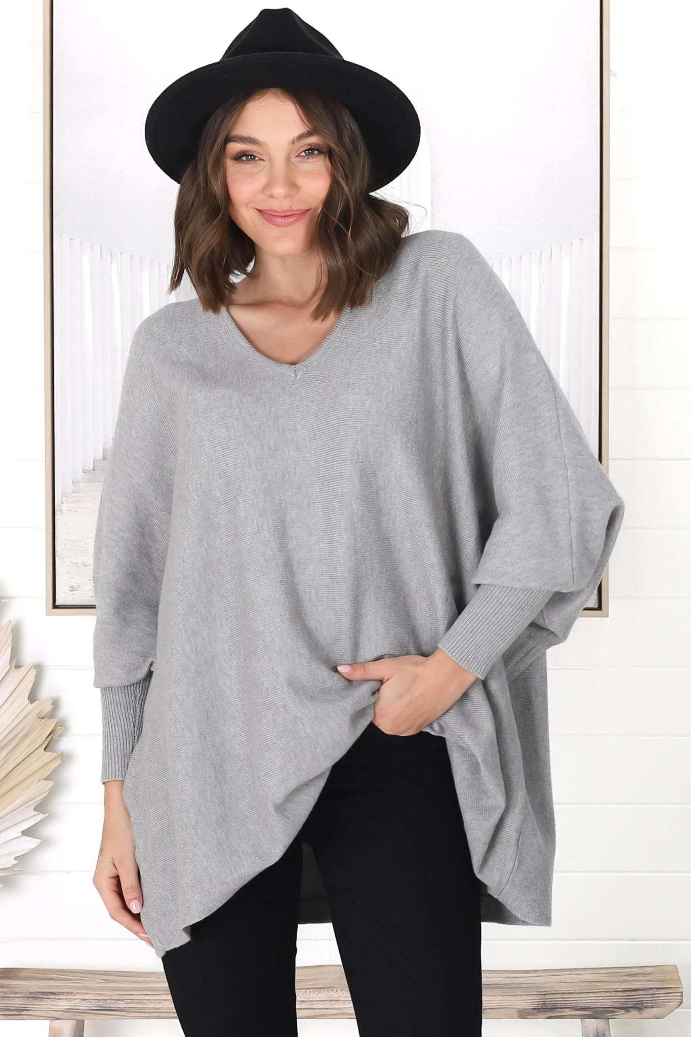Pier Jumper - Oversized Batwing Knit Jumper in Grey - Image 14