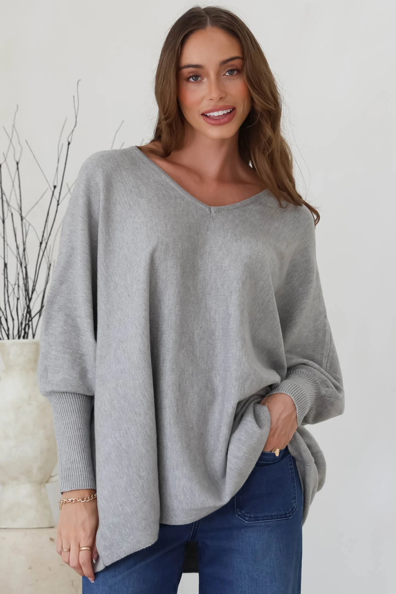 Pier Jumper - Oversized Batwing Knit Jumper in Grey - Image 15
