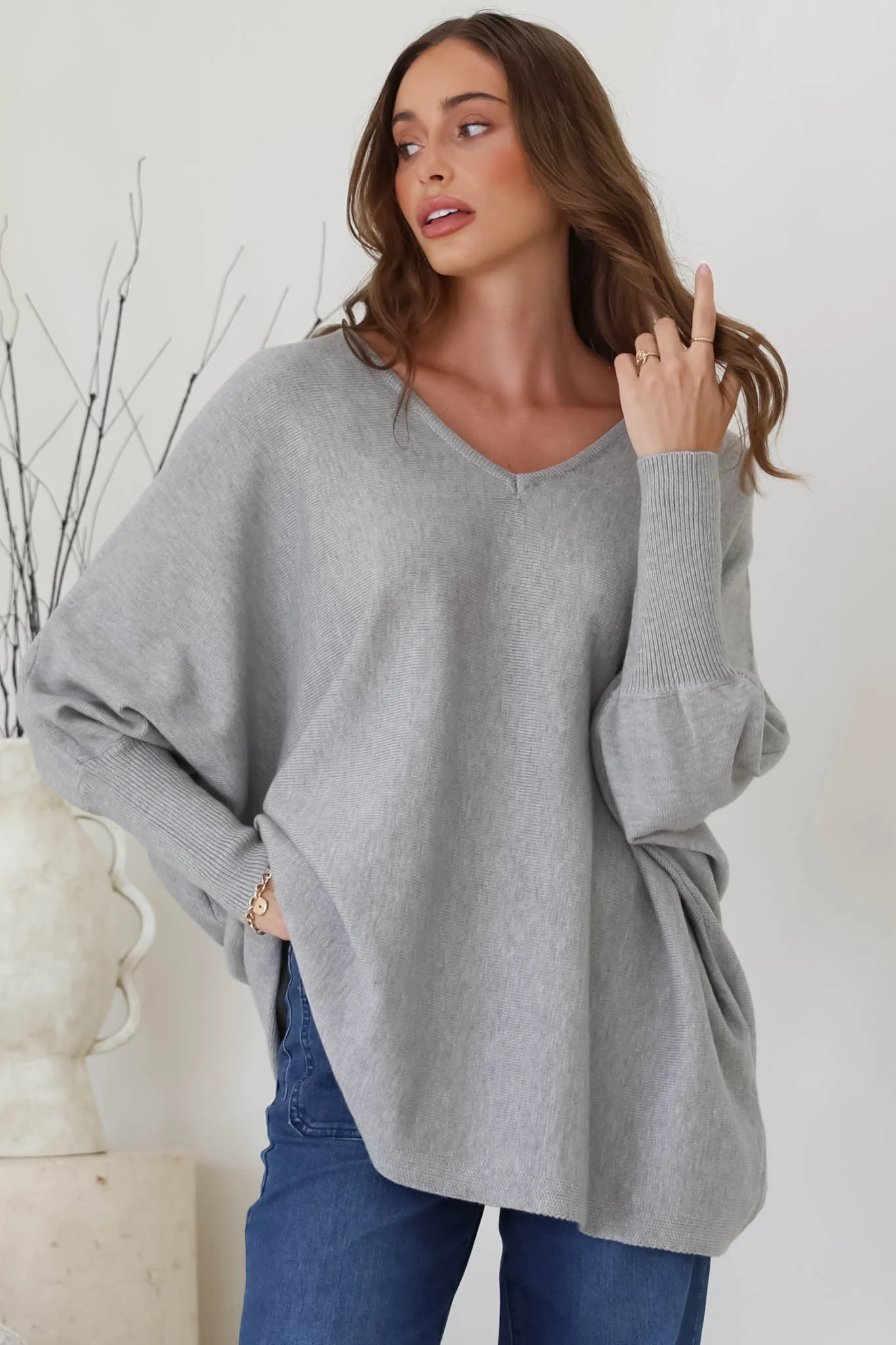 Pier Jumper - Oversized Batwing Knit Jumper in Grey - Image 16
