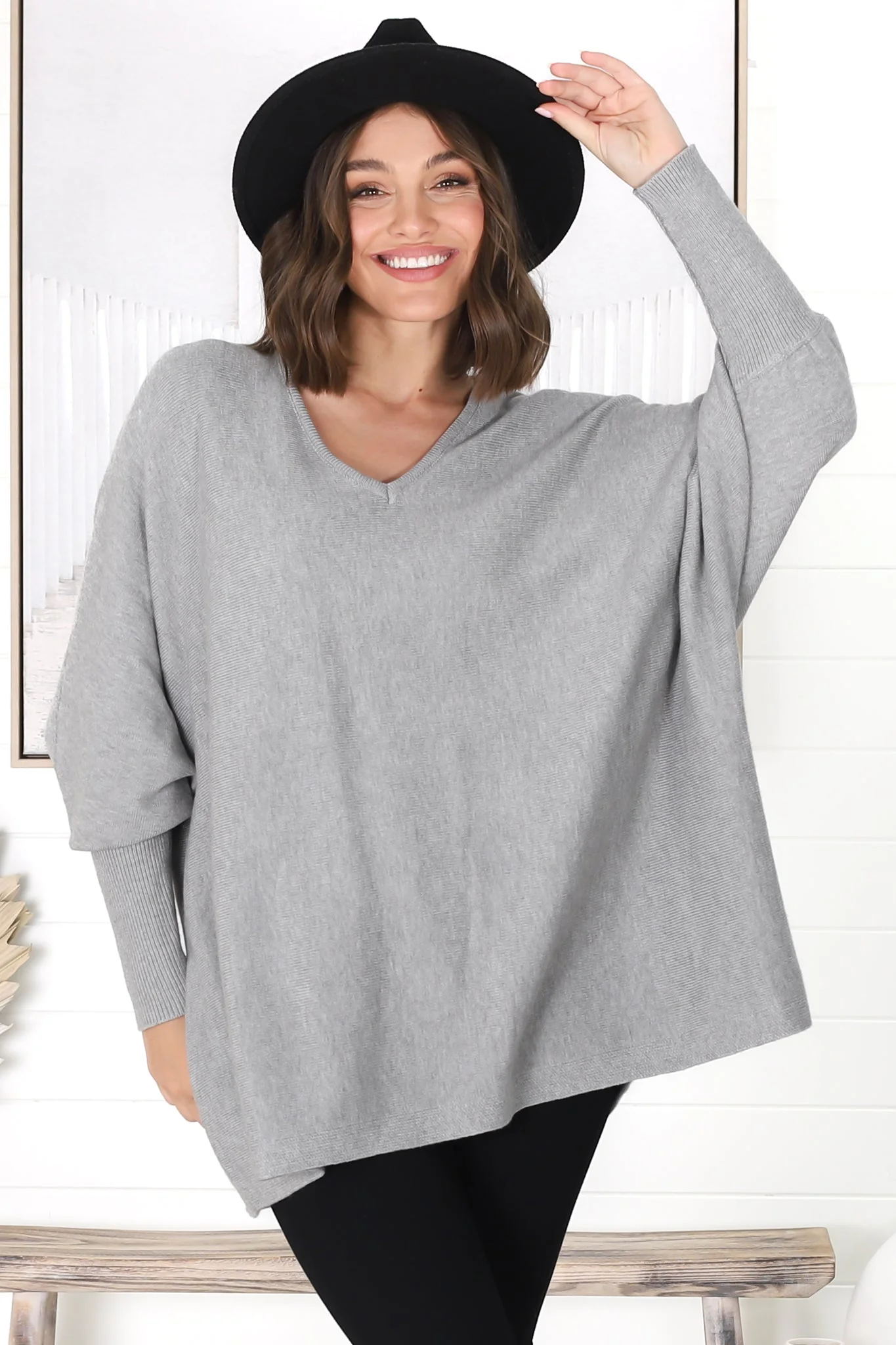 Pier Jumper - Oversized Batwing Knit Jumper in Grey - Image 17