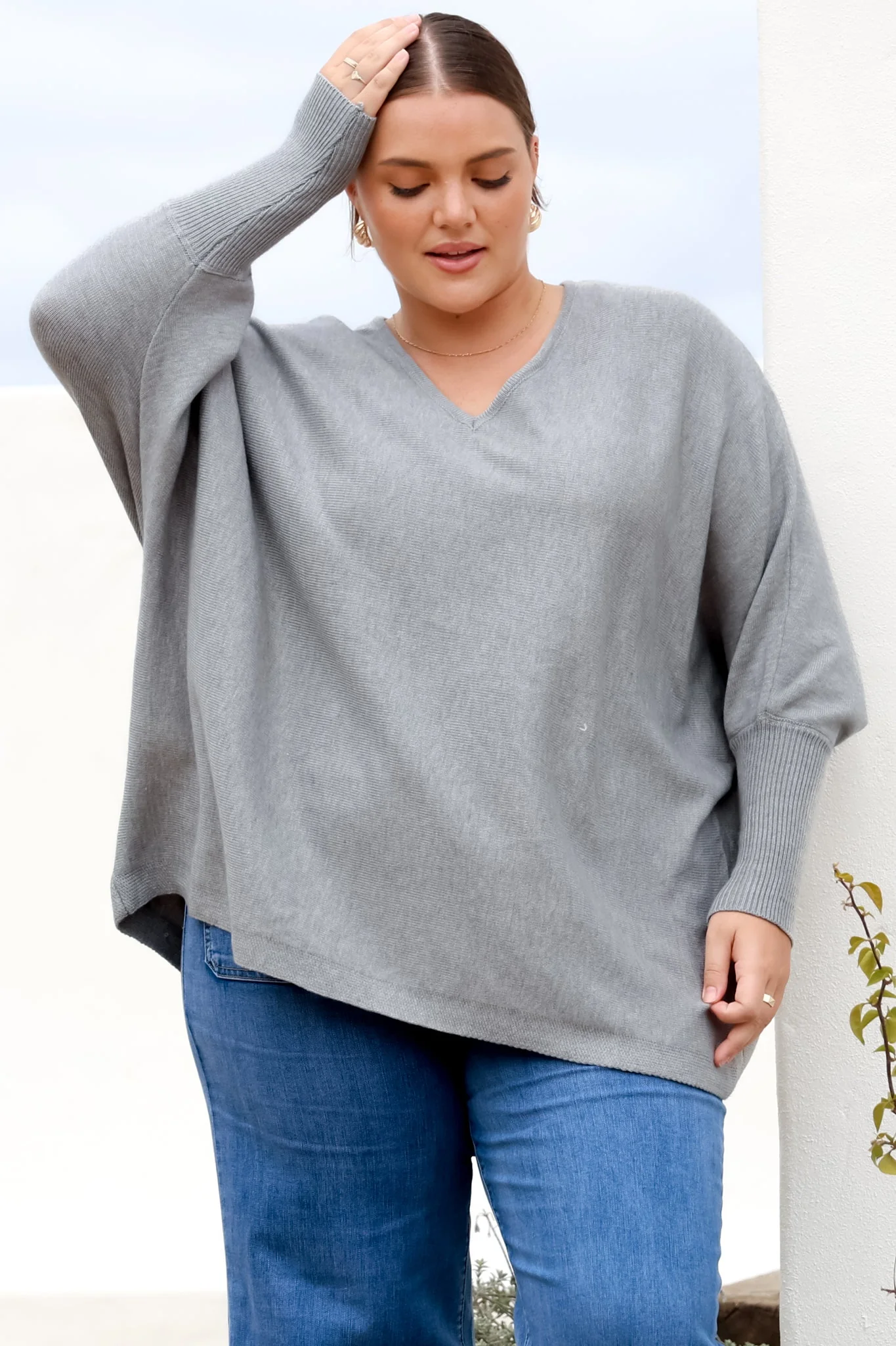 Pier Jumper - Oversized Batwing Knit Jumper in Grey - Image 4