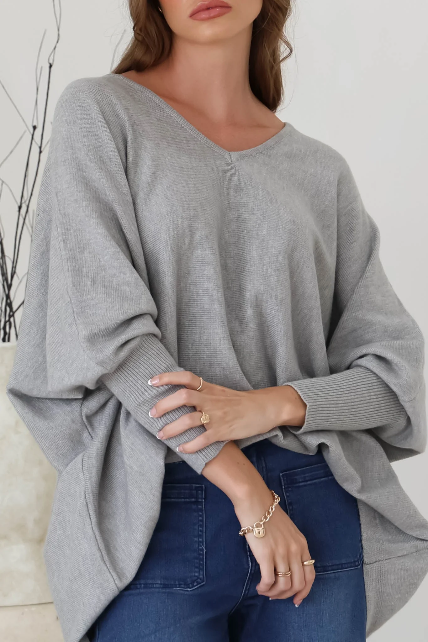 Pier Jumper - Oversized Batwing Knit Jumper in Grey - Image 5