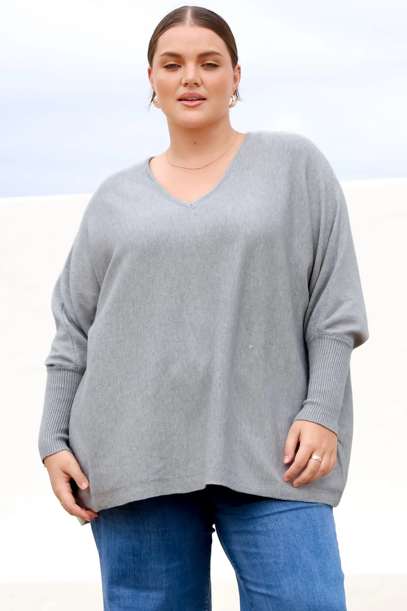 Pier Jumper - Oversized Batwing Knit Jumper in Grey - Image 7