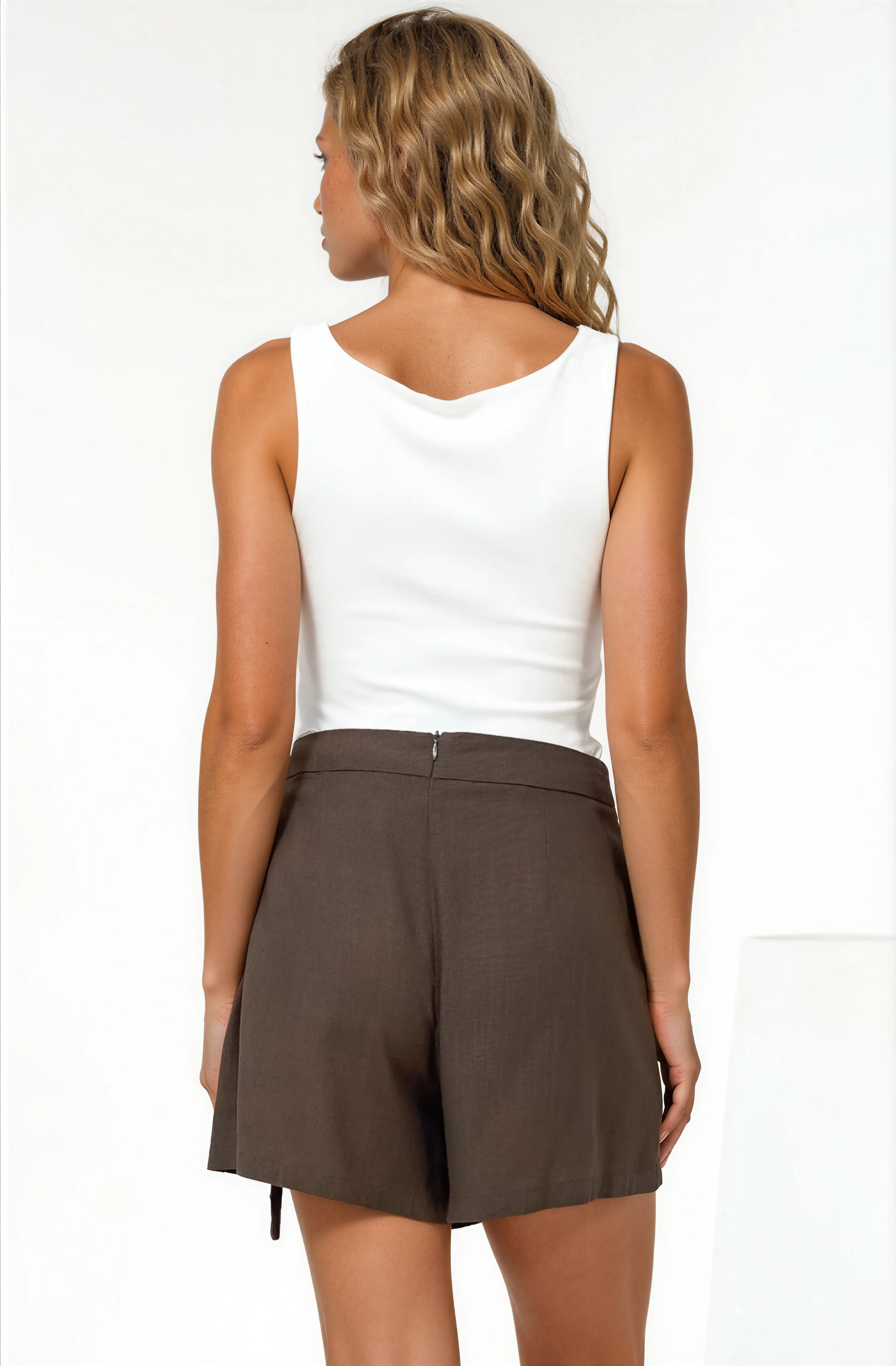 Pietra Skorts - Front Wrap with Tie and Shorts with Pockets in Chocolate - Image 6